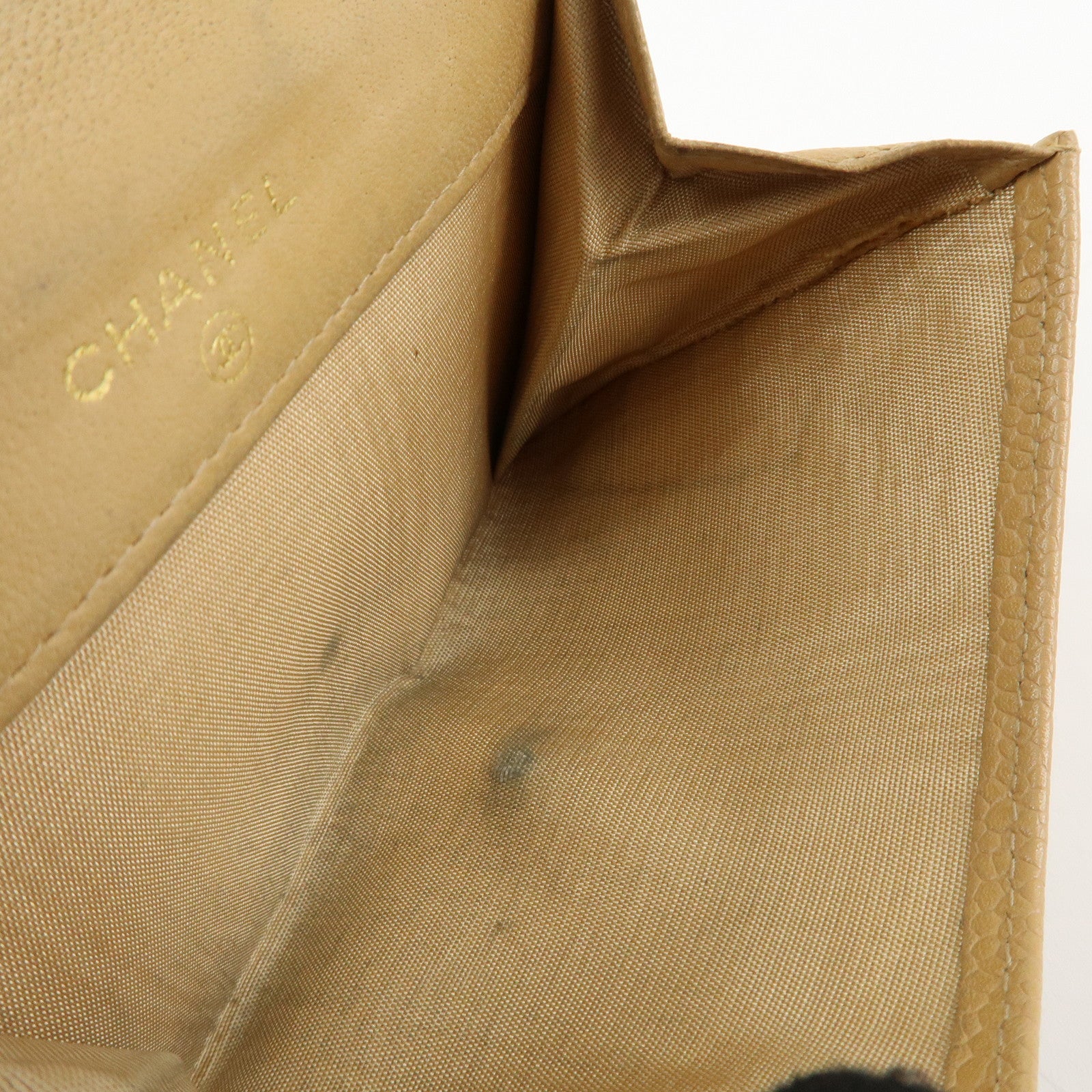 CHANEL COCO Mark Caviarskin W Hook Bi-fold Wallet Beige Used