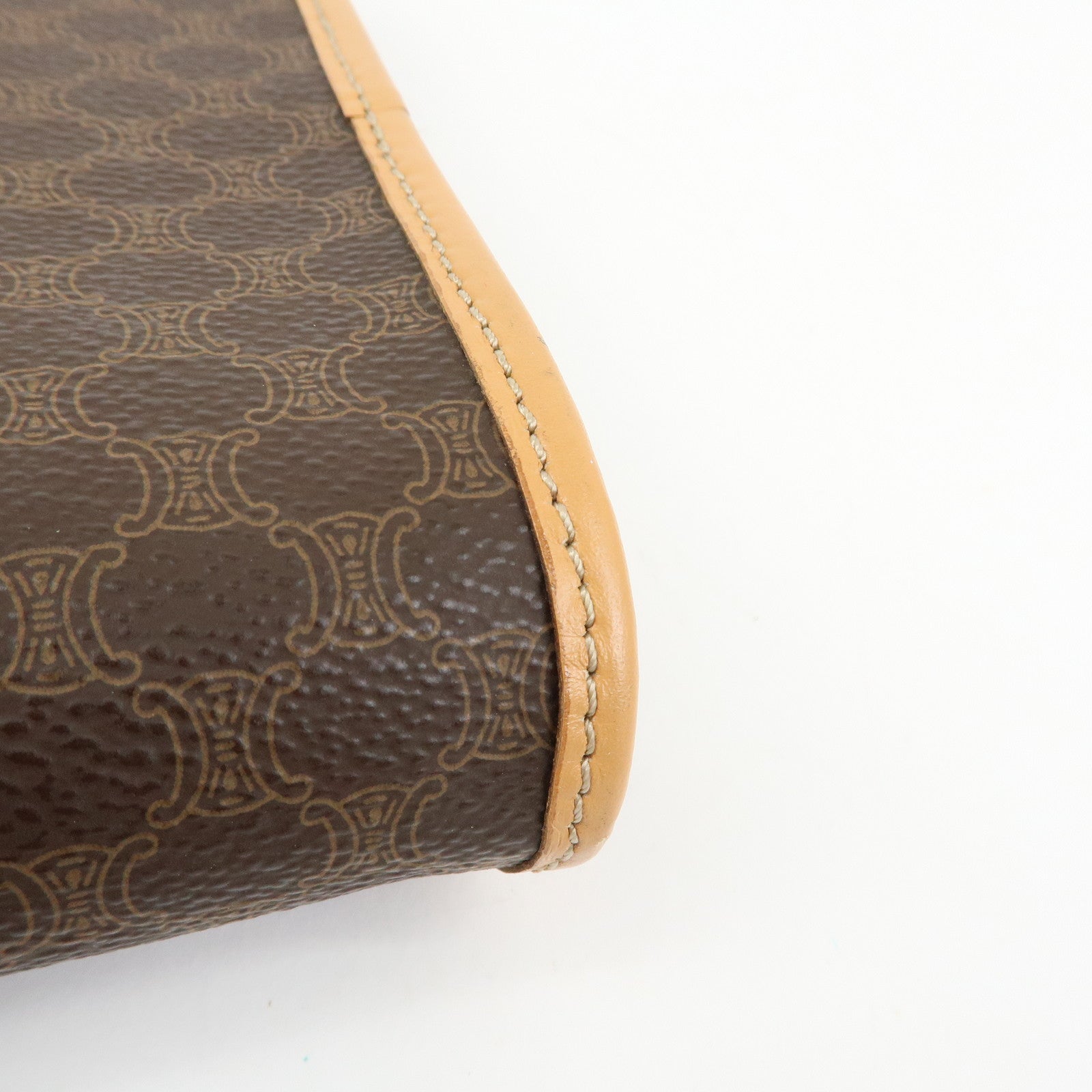CELINE Macadam PVC Leather Clutch Bag Cosmetic Pouch Brown
