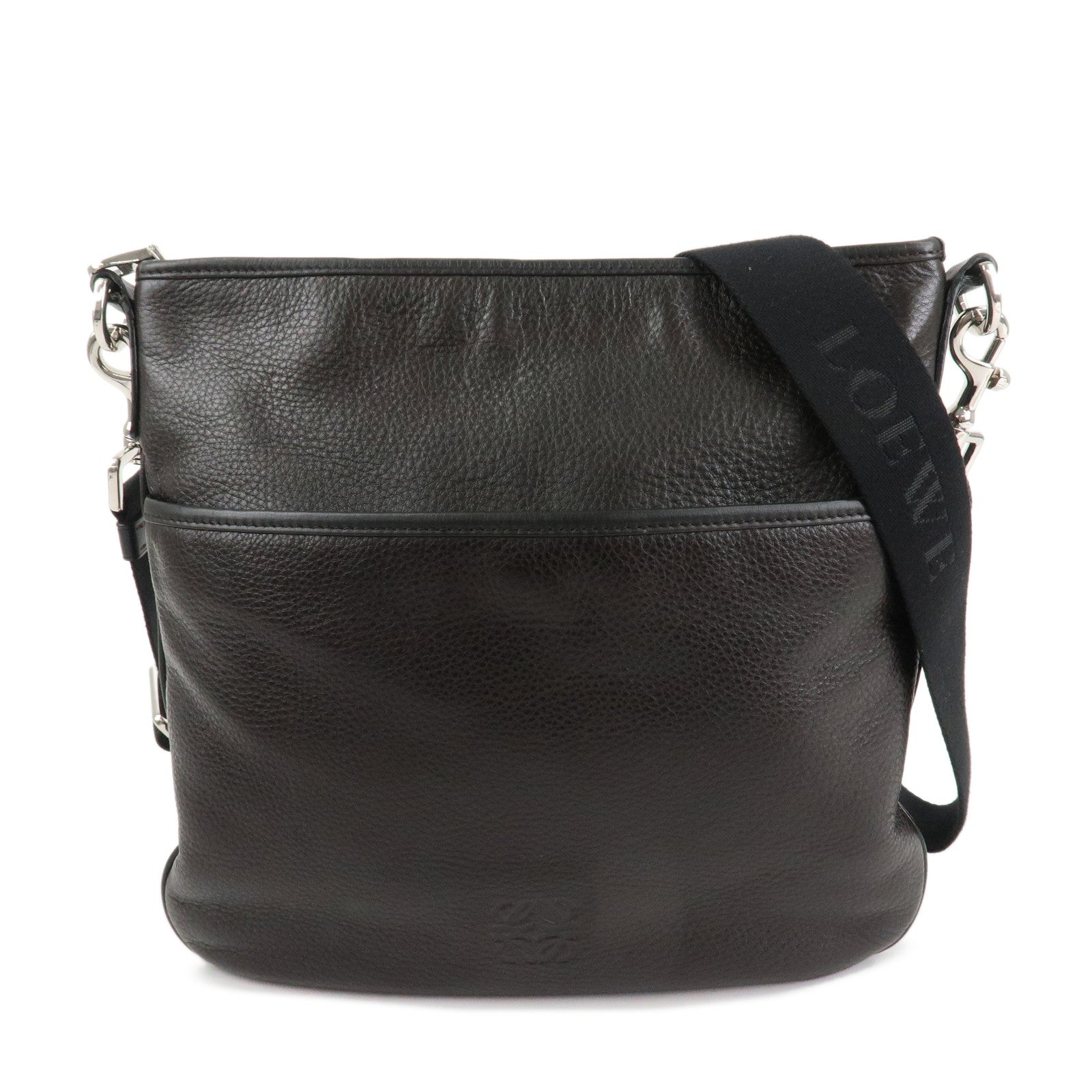 LOEWE Anagram Leather Shoulder Bag Dark Brown Used