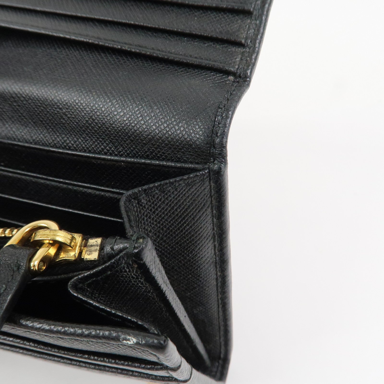 PRADA Saffiano Leather Flap Bi-Fold Long Wallet Black 1MH132