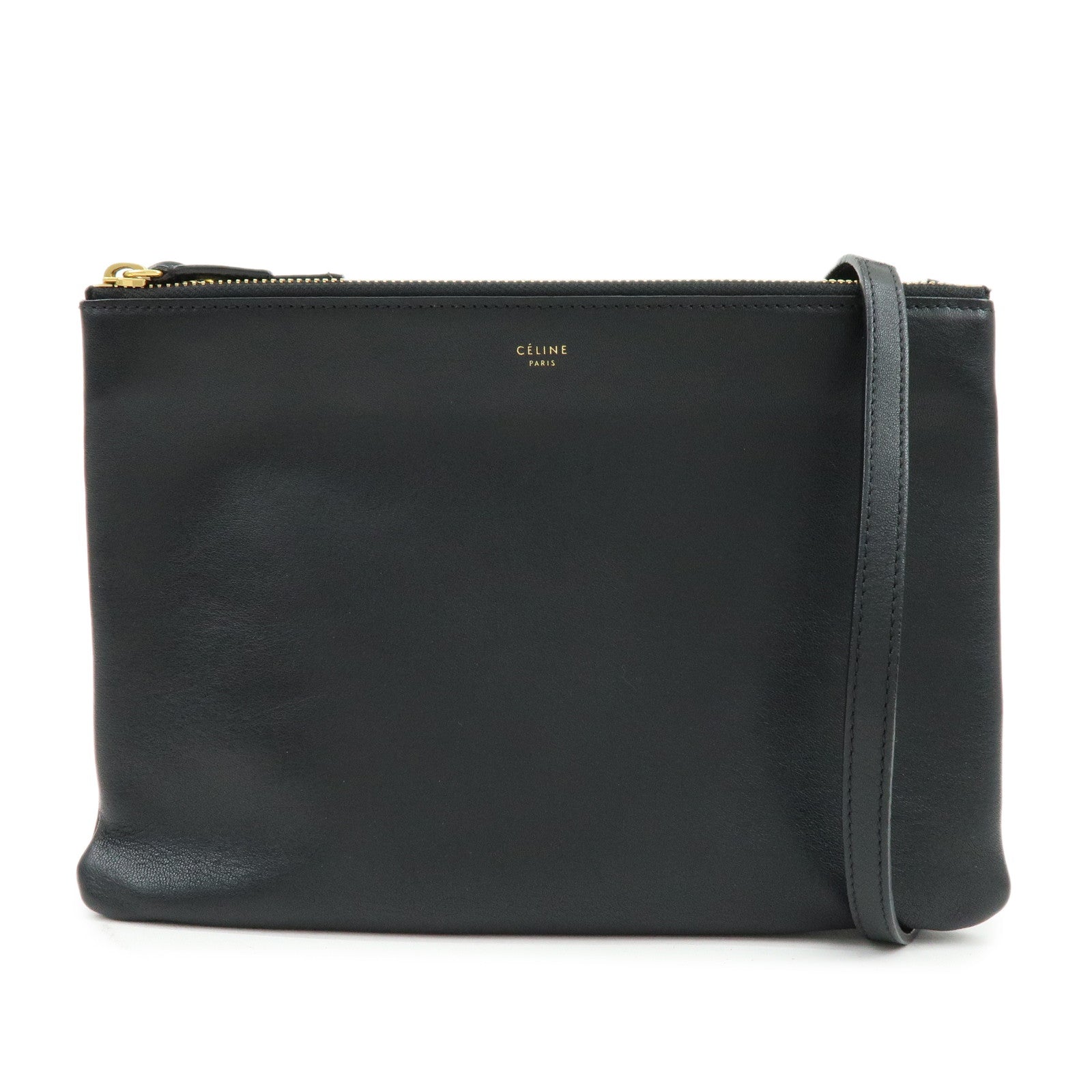 CELINE Trio Leather Shoulder Bag Crossbody Bag Black