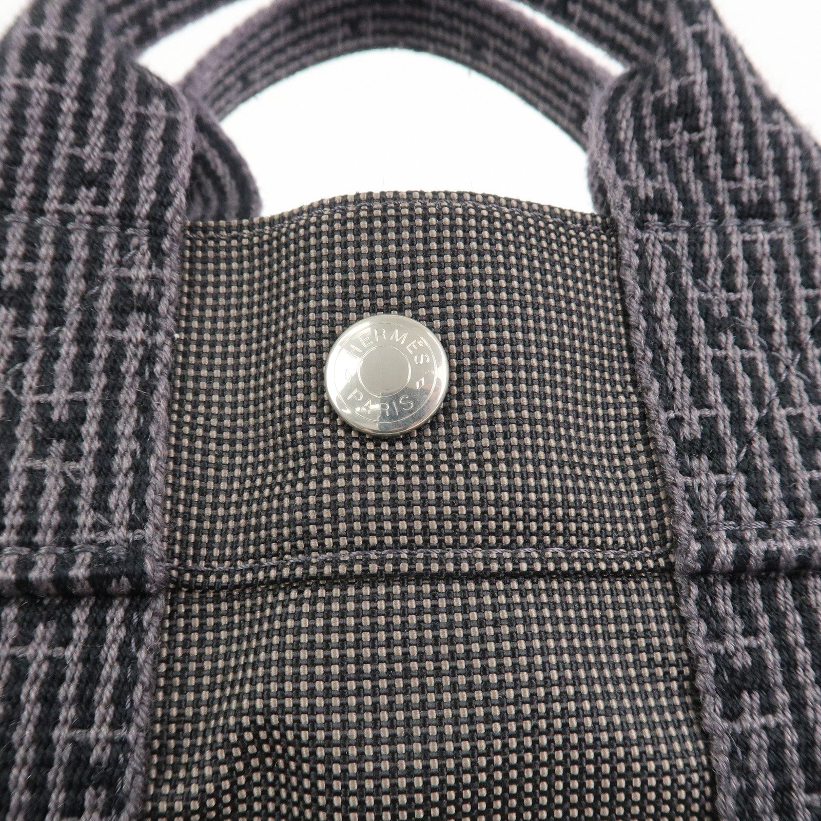 HERMES Herline PM Nylon Canvas Tote Bag Hand Bag Black