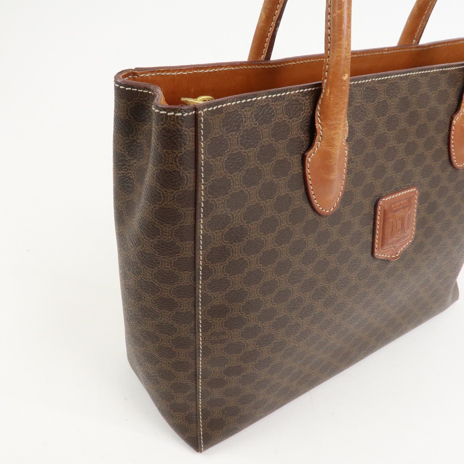 CELINE Macadam PVC Leather Tote Bag Hand Bag Brown