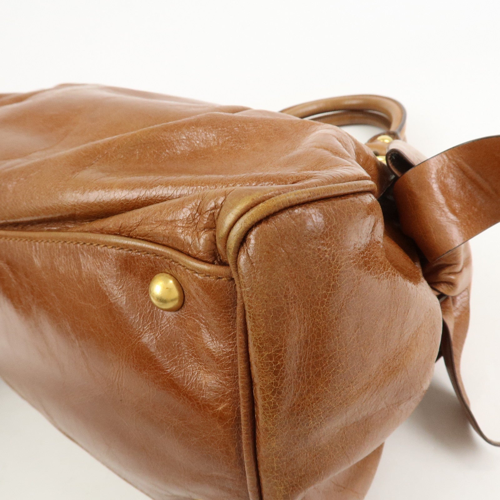 MIU MIU Side Ribbon Leather 2Way Bag Hand Bag Shoulder Bag Brown
