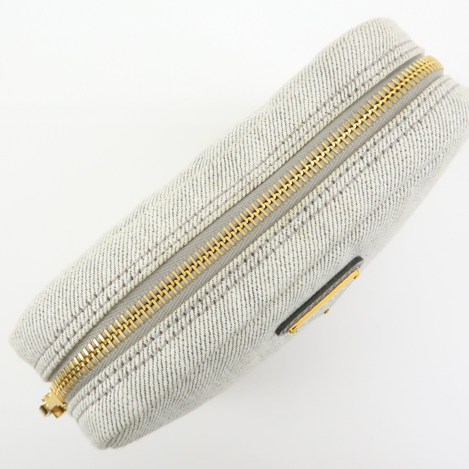 PRADA Triangle Logo Canvas Cosmetic Pouch Accessory Pouch Gray