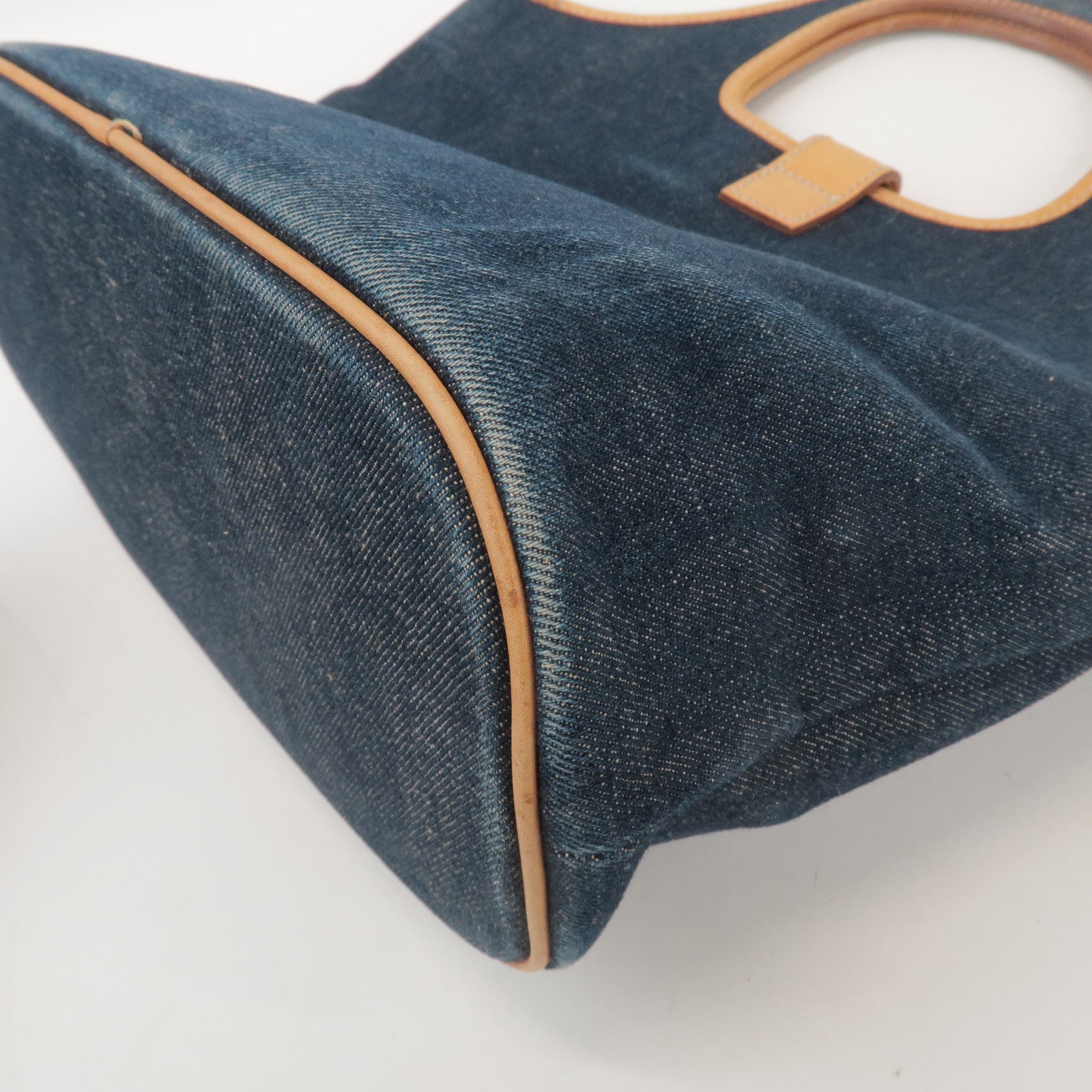 BURBERRY Blue Label Denim Leather Hand Bag Tote Bag Indigo Blue