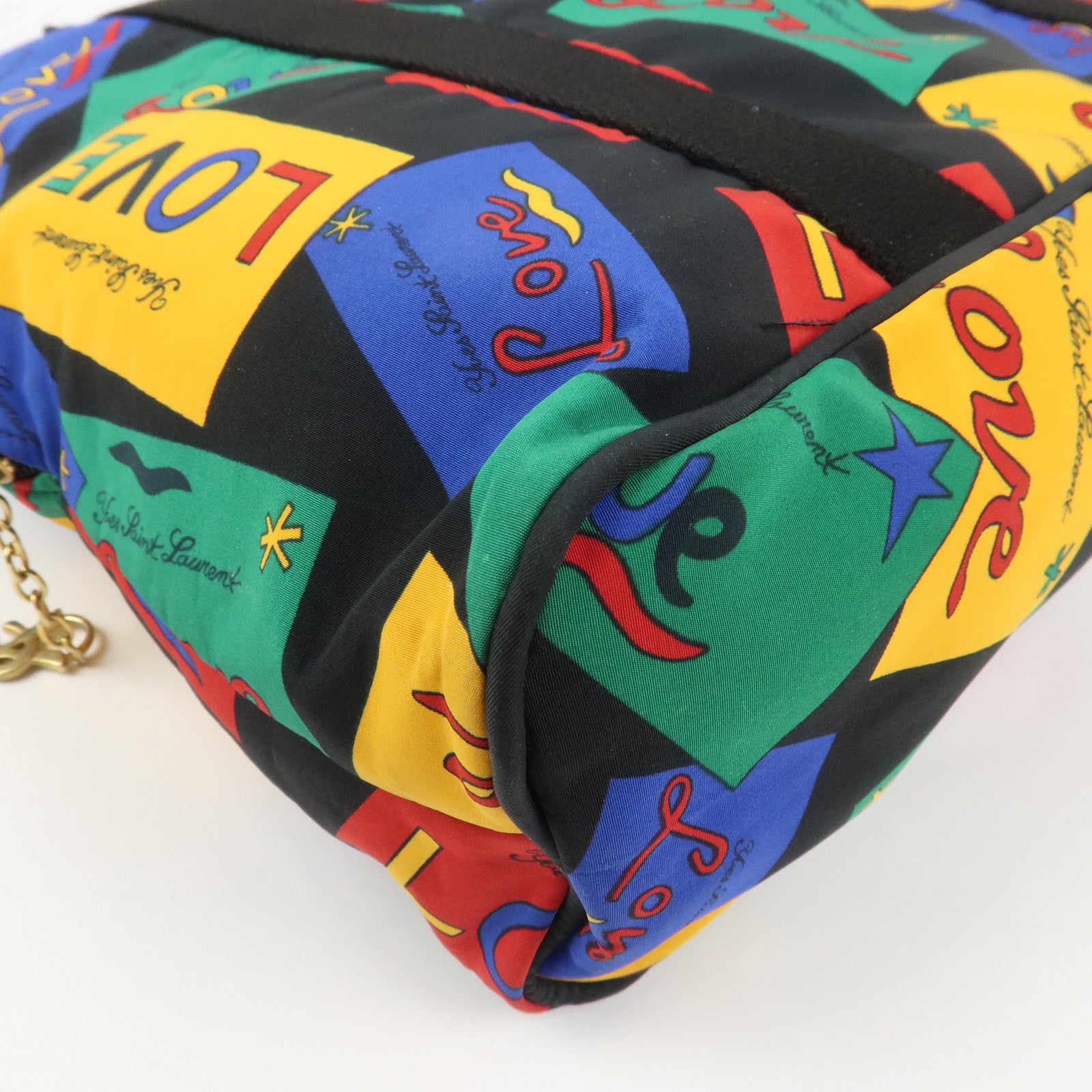 SAINT LAURENT Logo Nylon Black Hand Bag Multicolor