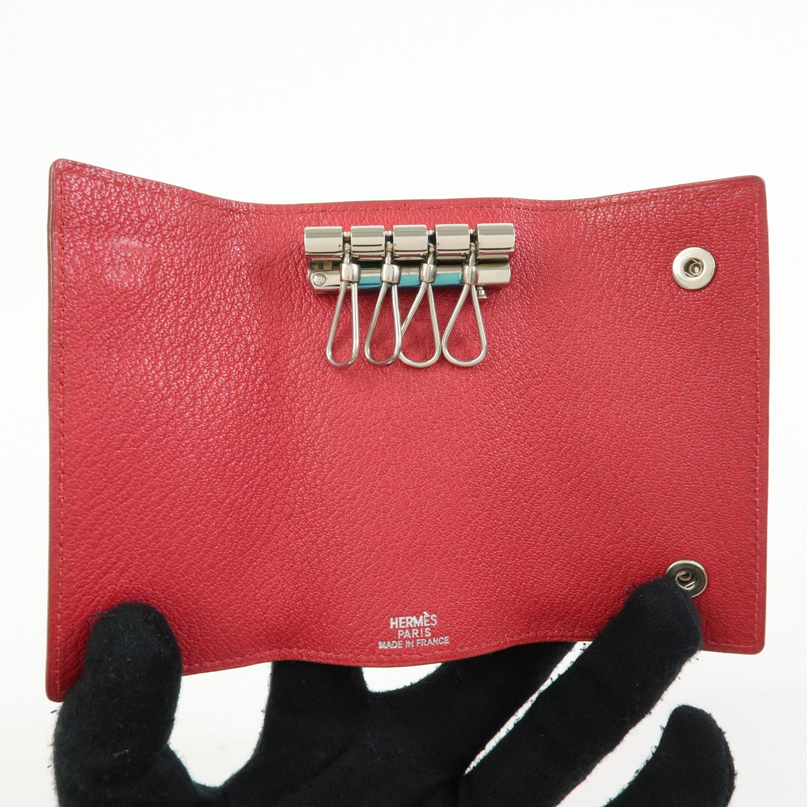 HERMES Sellier Etui Cles 4 Chevre Leather Key Case Key Holder Pink