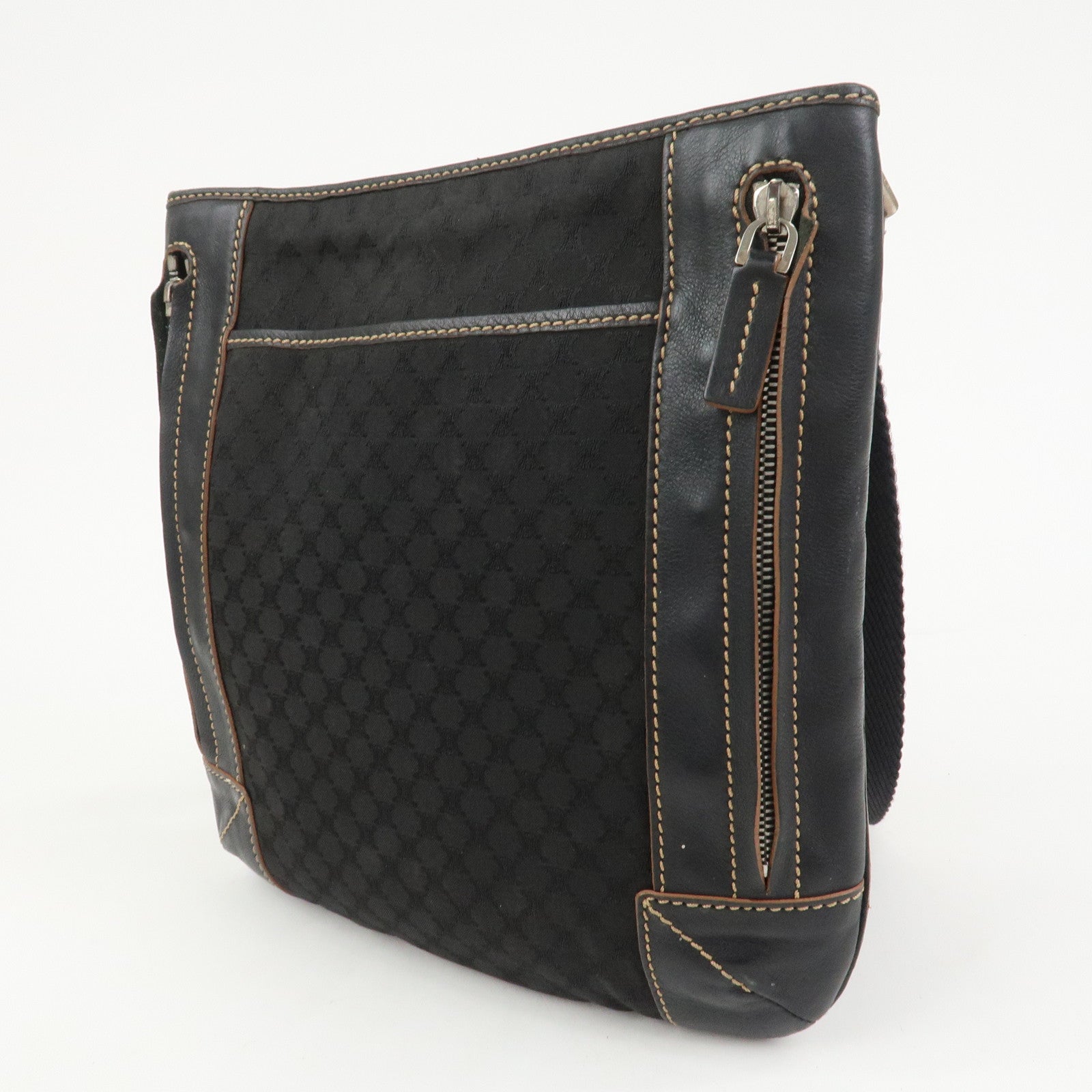 CELINE Macadam Logo Canvas Leather Shoulder Bag Crossbody Bag Black