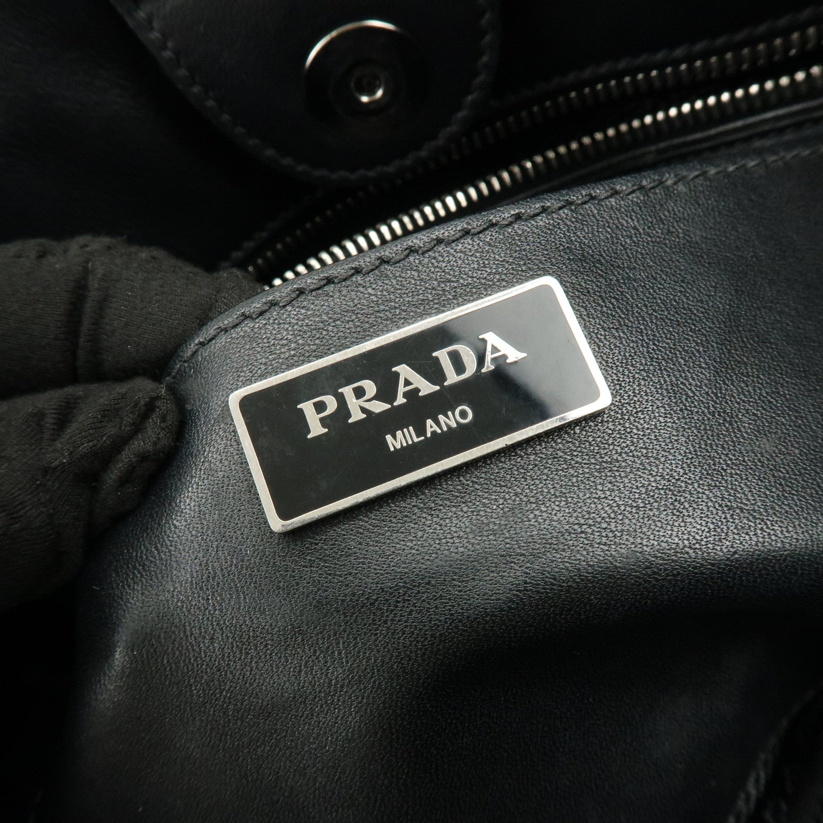 PRADA Triangle Logo Leather Tote Bag Shoulder Bag Black BR5033