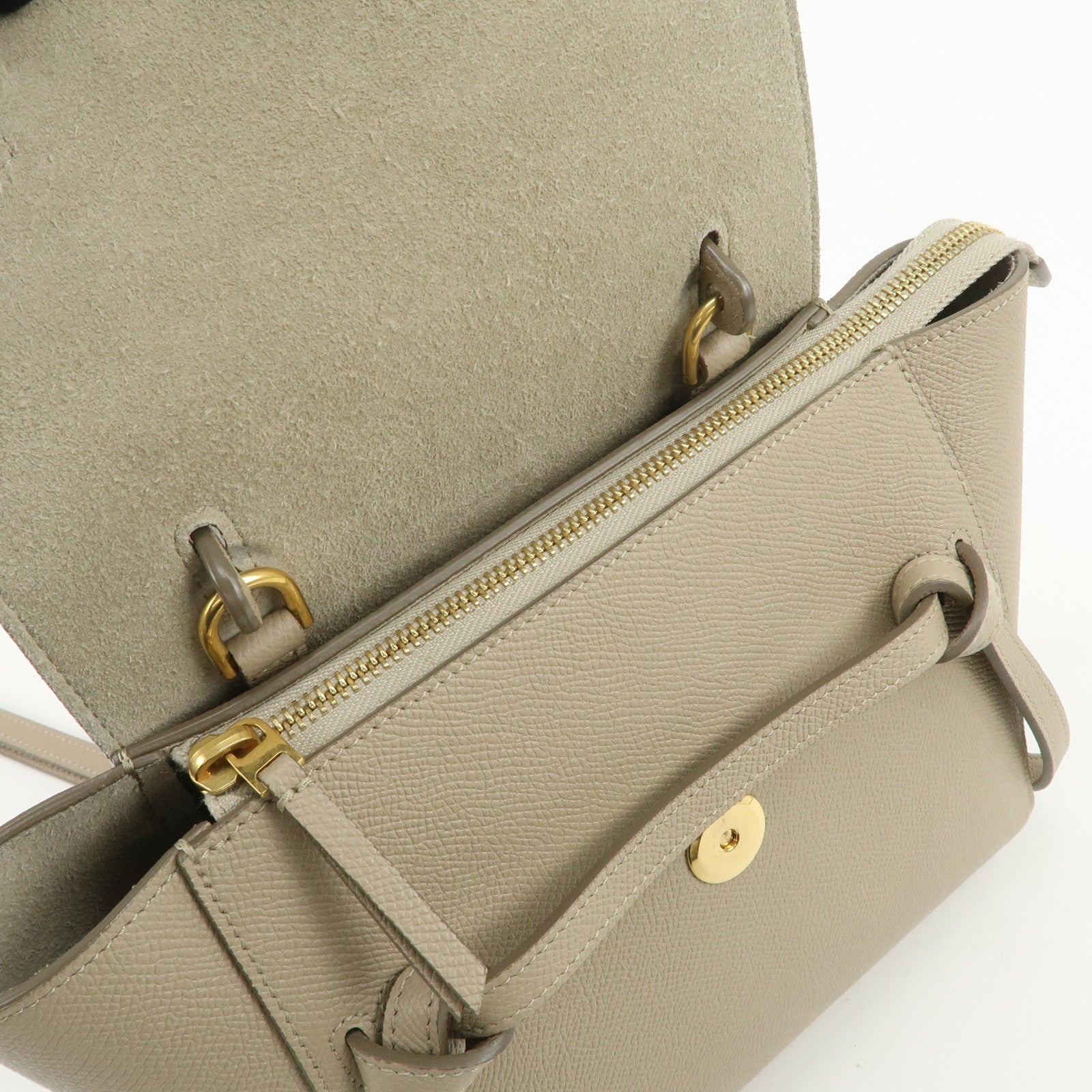 CELINE Belt Bag Leather Nano 2WAY Hand Bag Shoulder Bag Beige