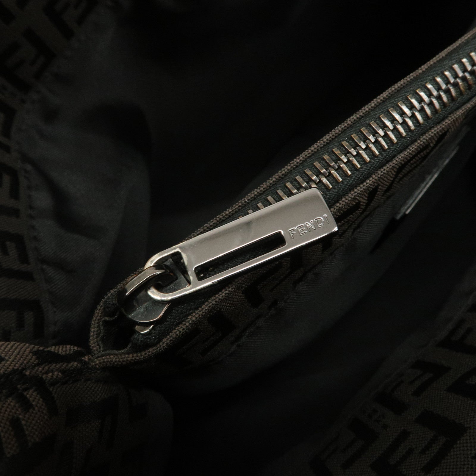 FENDI Zucchino Canvas Leather Tote Bag Hand Bag Dark Brown 8BH132