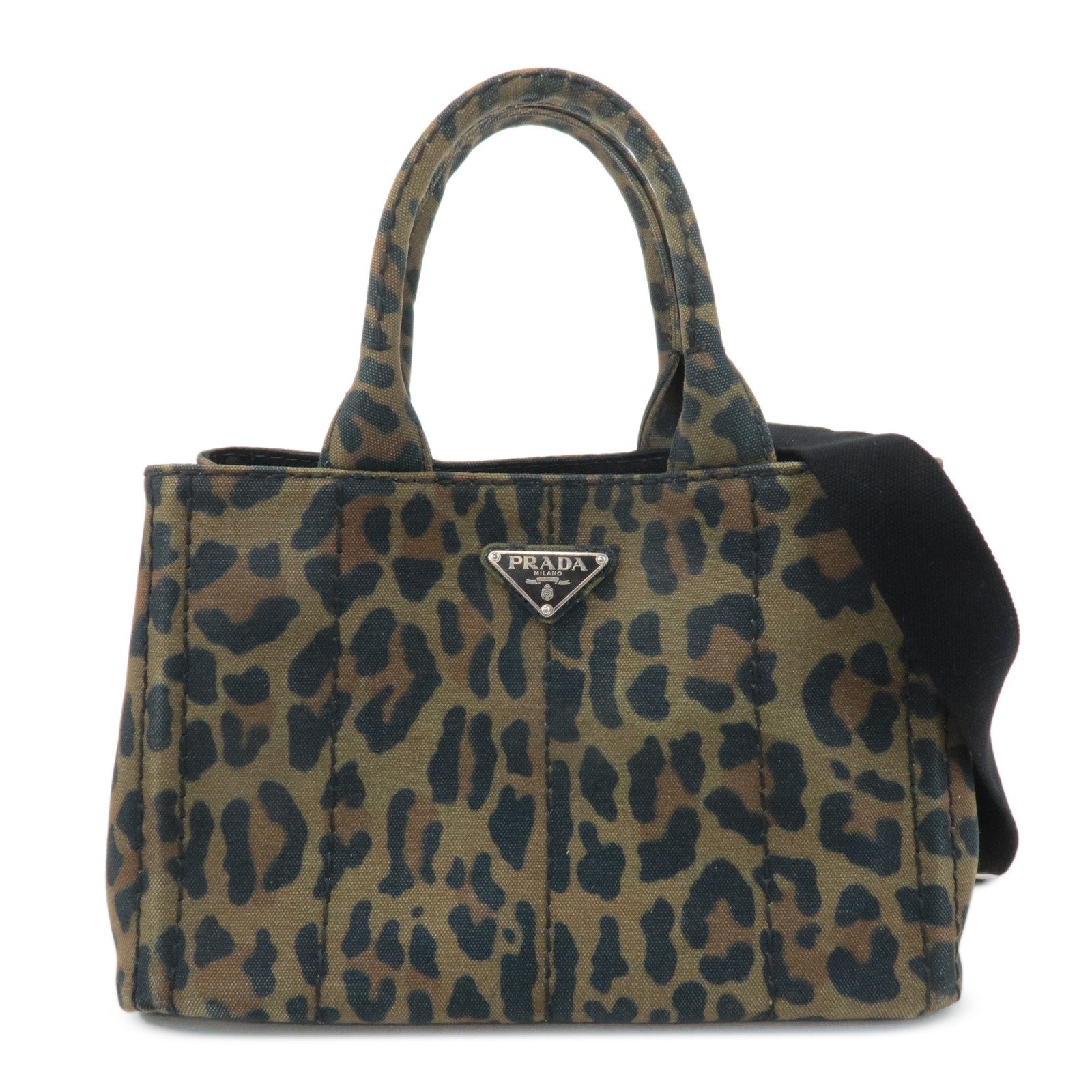 PRADA Canapa Canvas 2Way Bag Hand Bag Shoulder Bag Camouflage B2642B Used