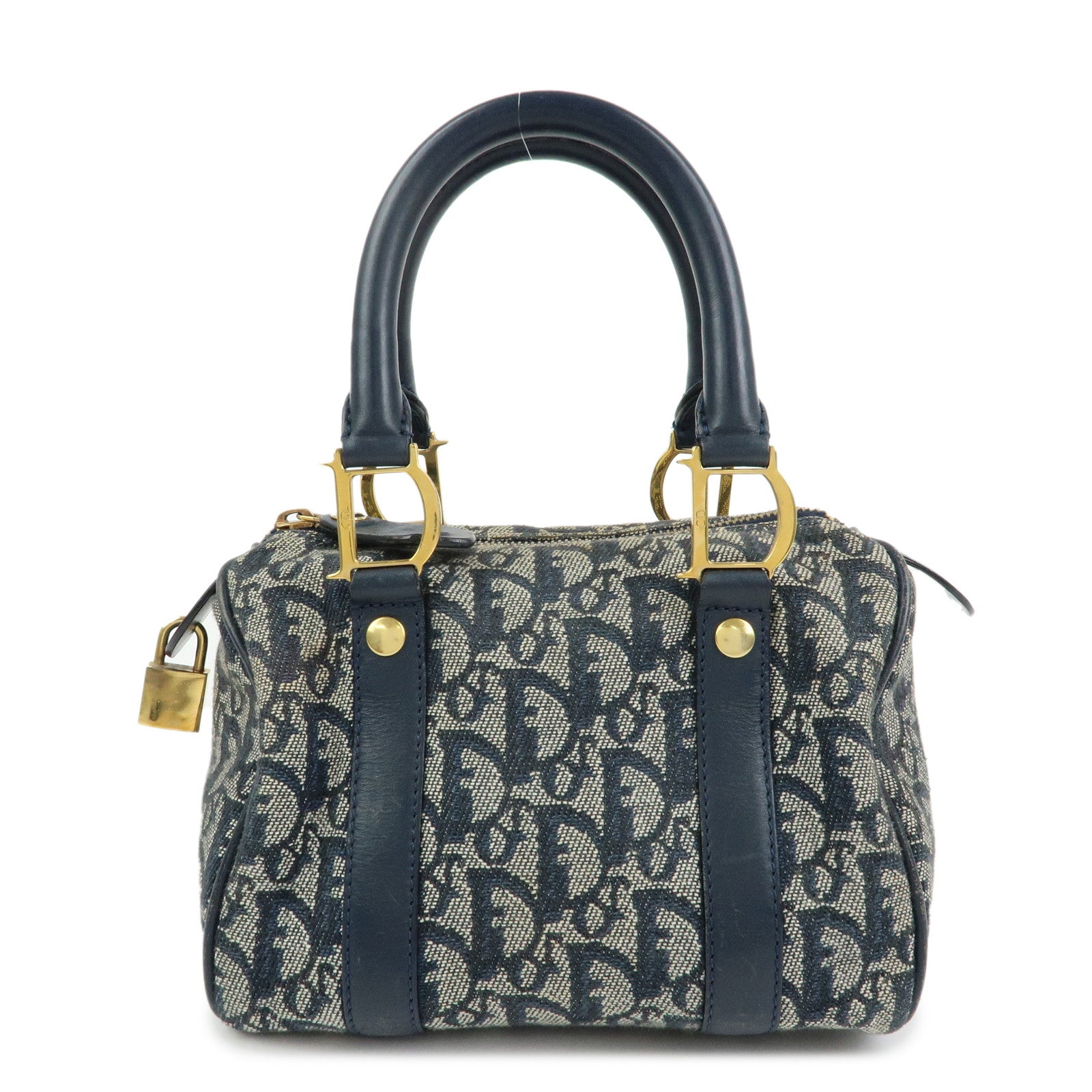 Christian Dior Trotter Jacguard Leather Mini Boston Bag Navy