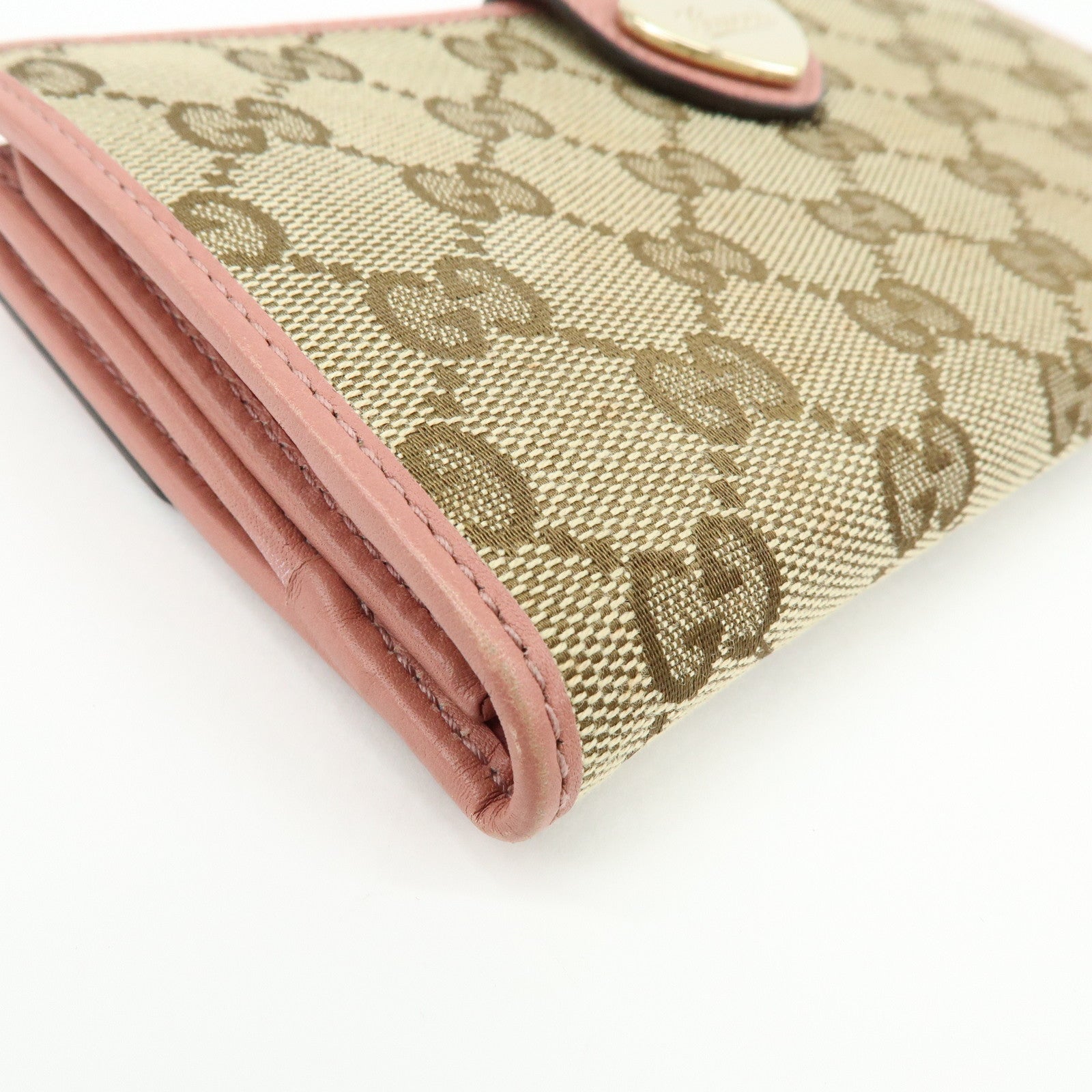 GUCCI Lovely Heart GG Canvas Leather Bi-fold Long Wallet 203550