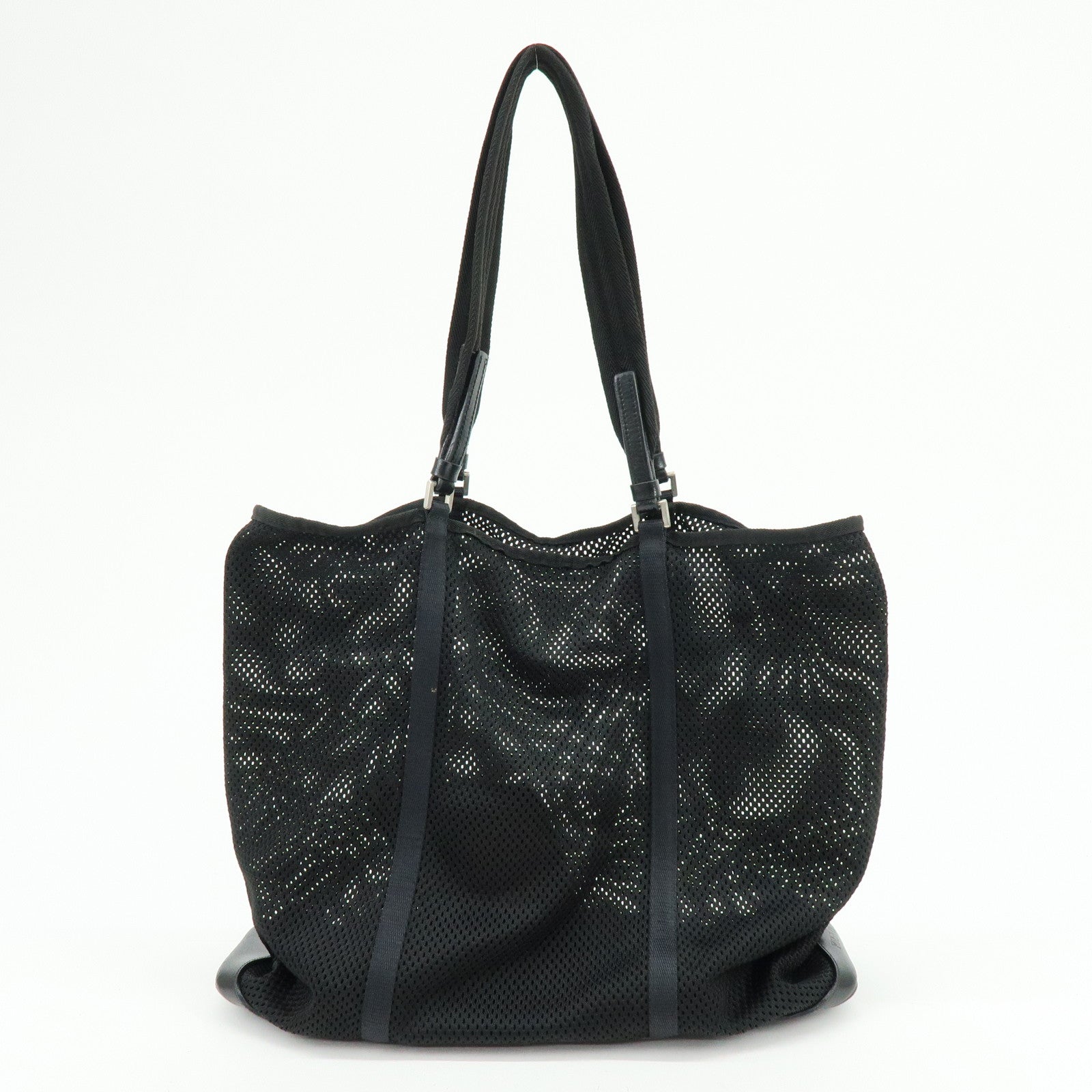 PRADA Mesh Leather Tote Bag Shoulder Bag Black