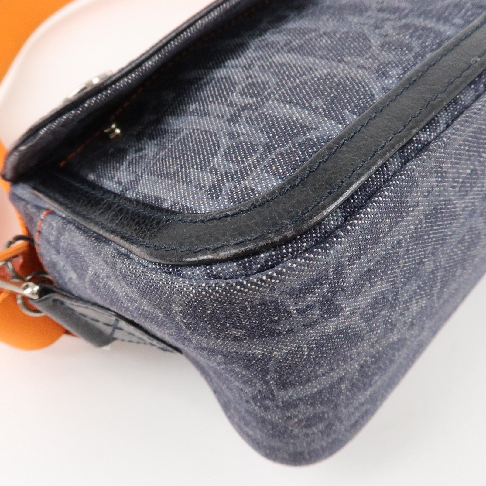 Christian Dior Flight Line Trotter Denim Leather Shoulder Bag Indigo Blue Orange Used