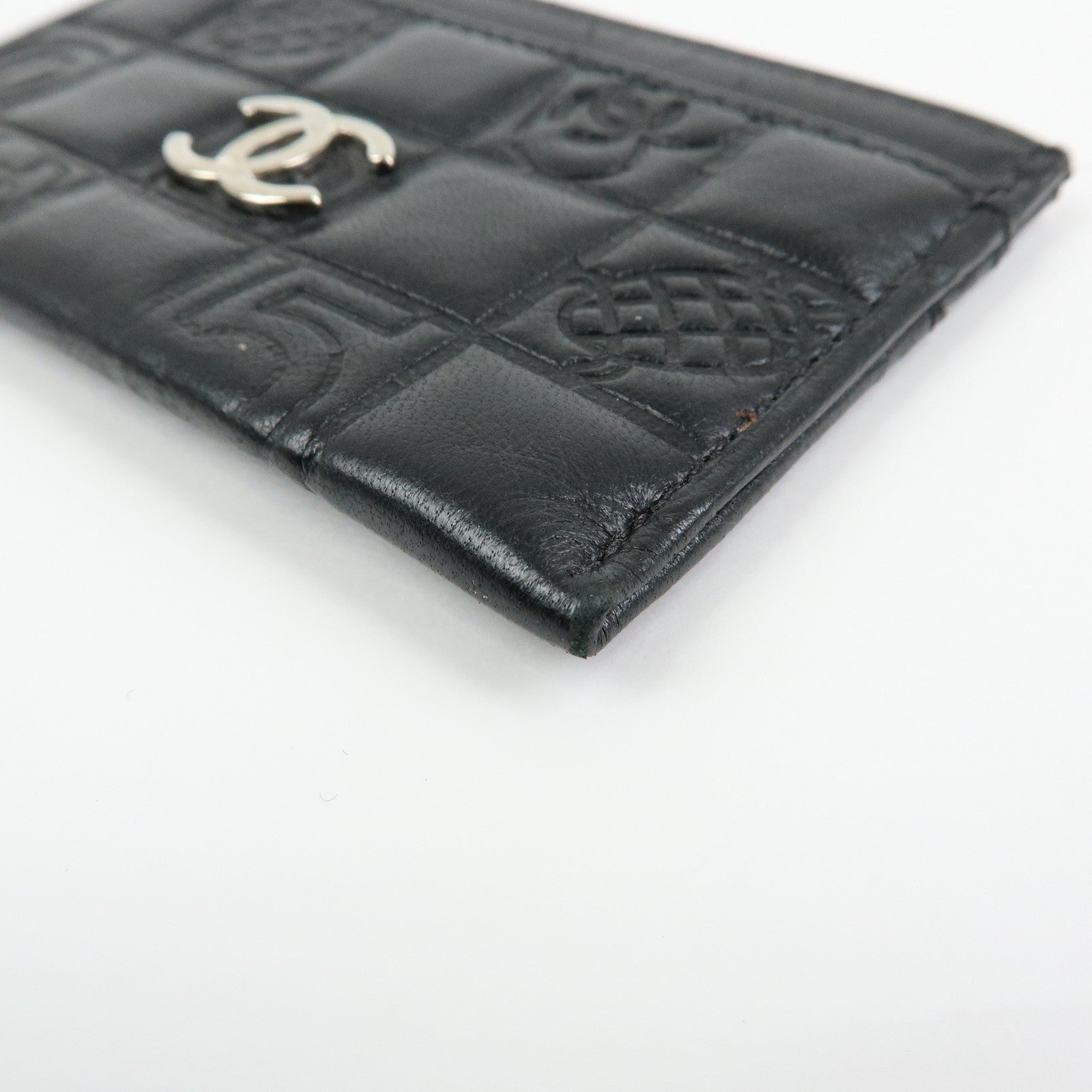 CHANEL Icon Line Lamb Skin Card Case Fragment Case Black A24211