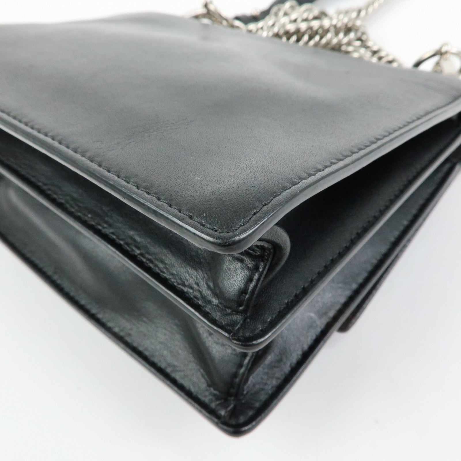 FENDI Kan I Mini Leather Chain Shoulder Crossbody Bag Black 8M0381