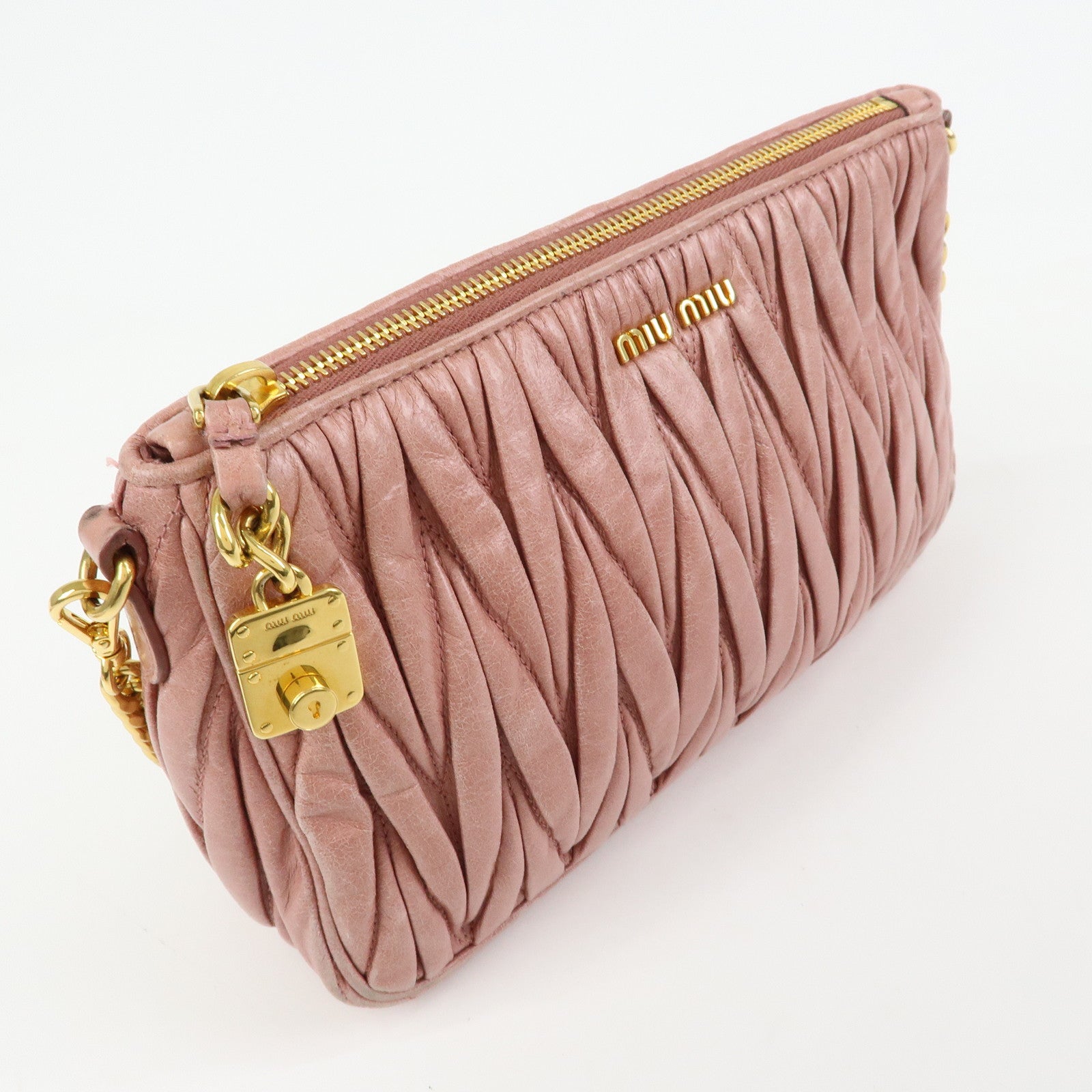 MIU MIU Matelasse Leather Chain Shoulder Crossbody Bag Pink 5BC892