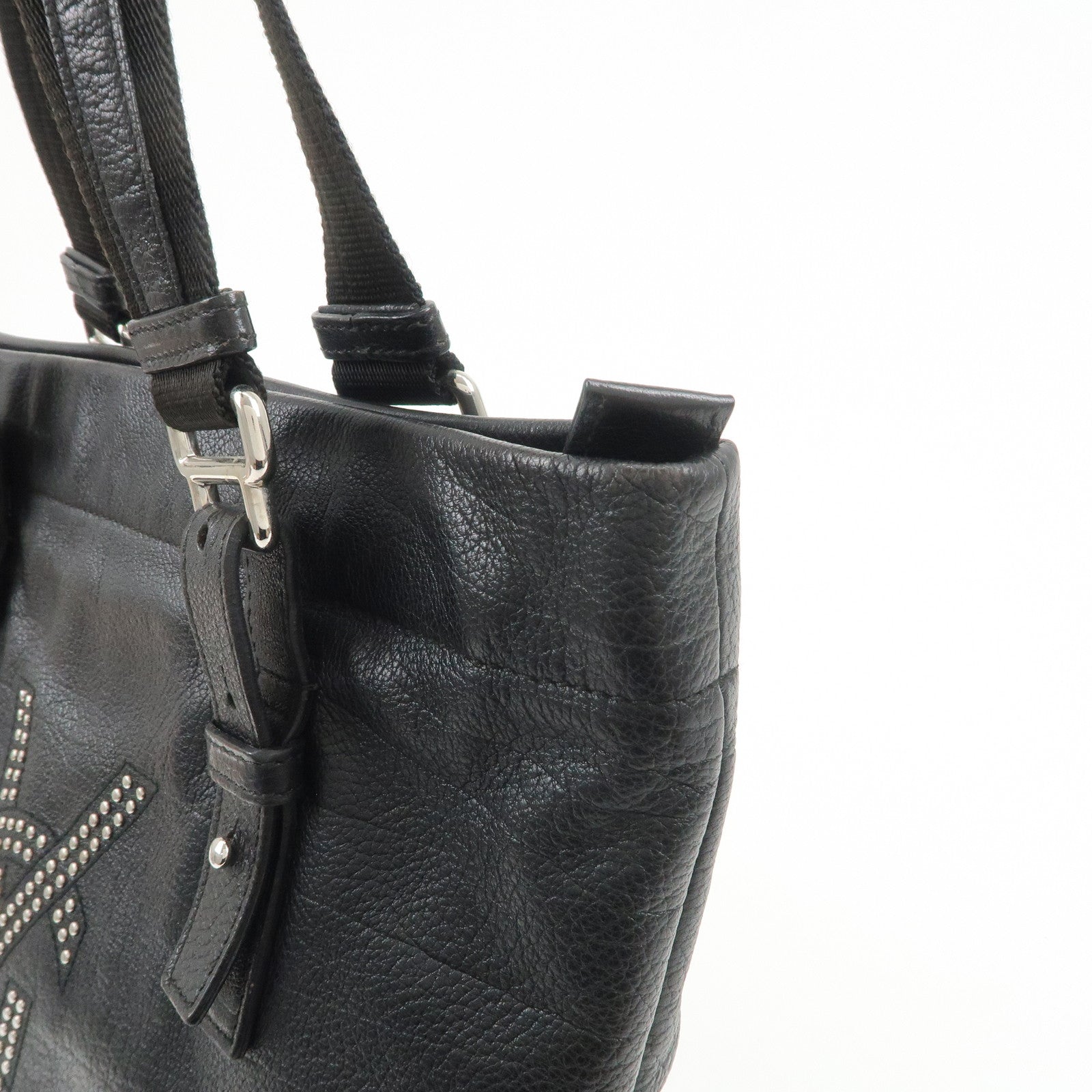 SAINT LAURENT PARIS Leather Canvas Tote Bag Hand Bag Shoulder Bag