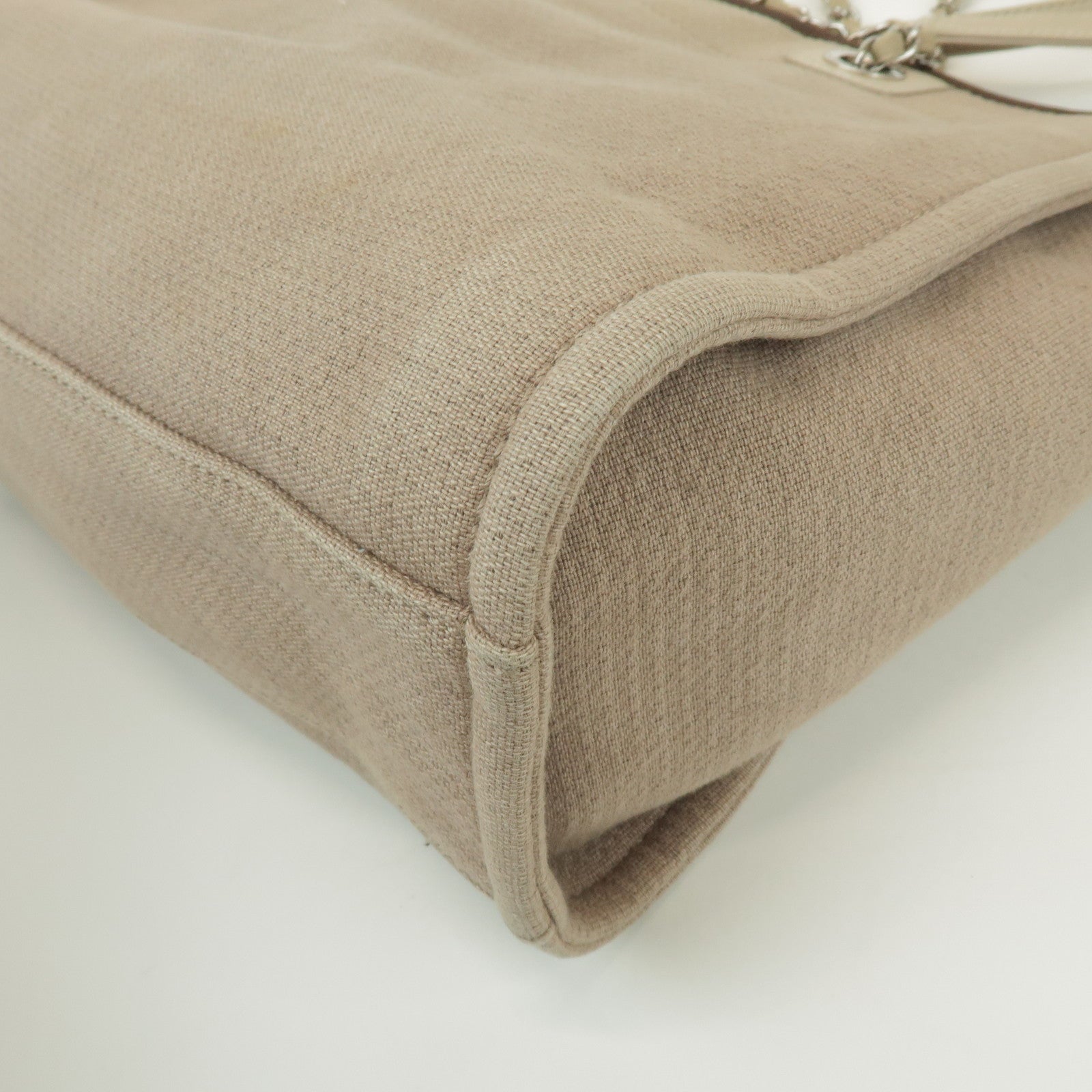 CHANEL Deauville GM Canvas Leather 2Way Tote Bag Beige A66941