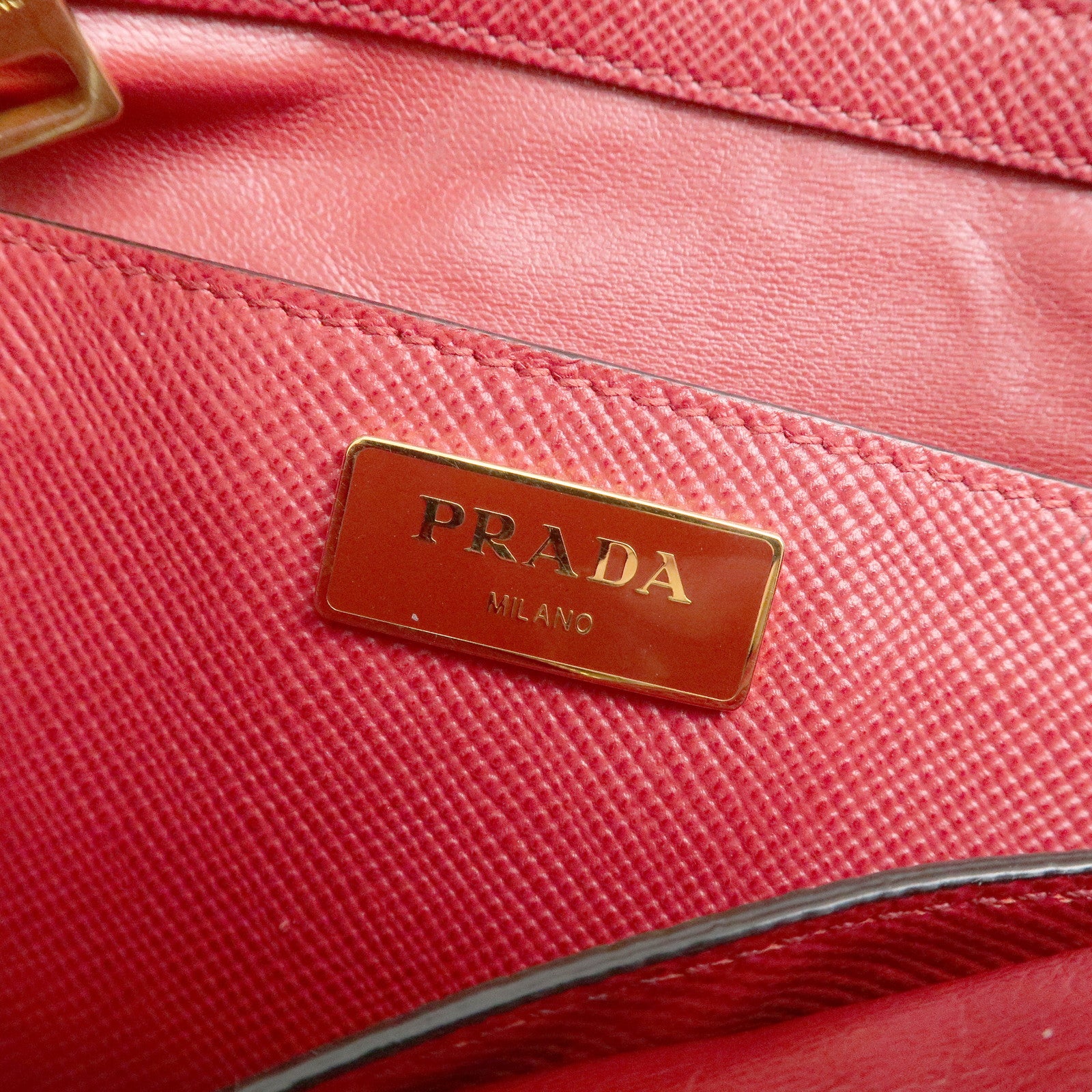 PRADA Logo Saffiano Leather 2Way Hand Bag Shoulder Bag Red BL0907