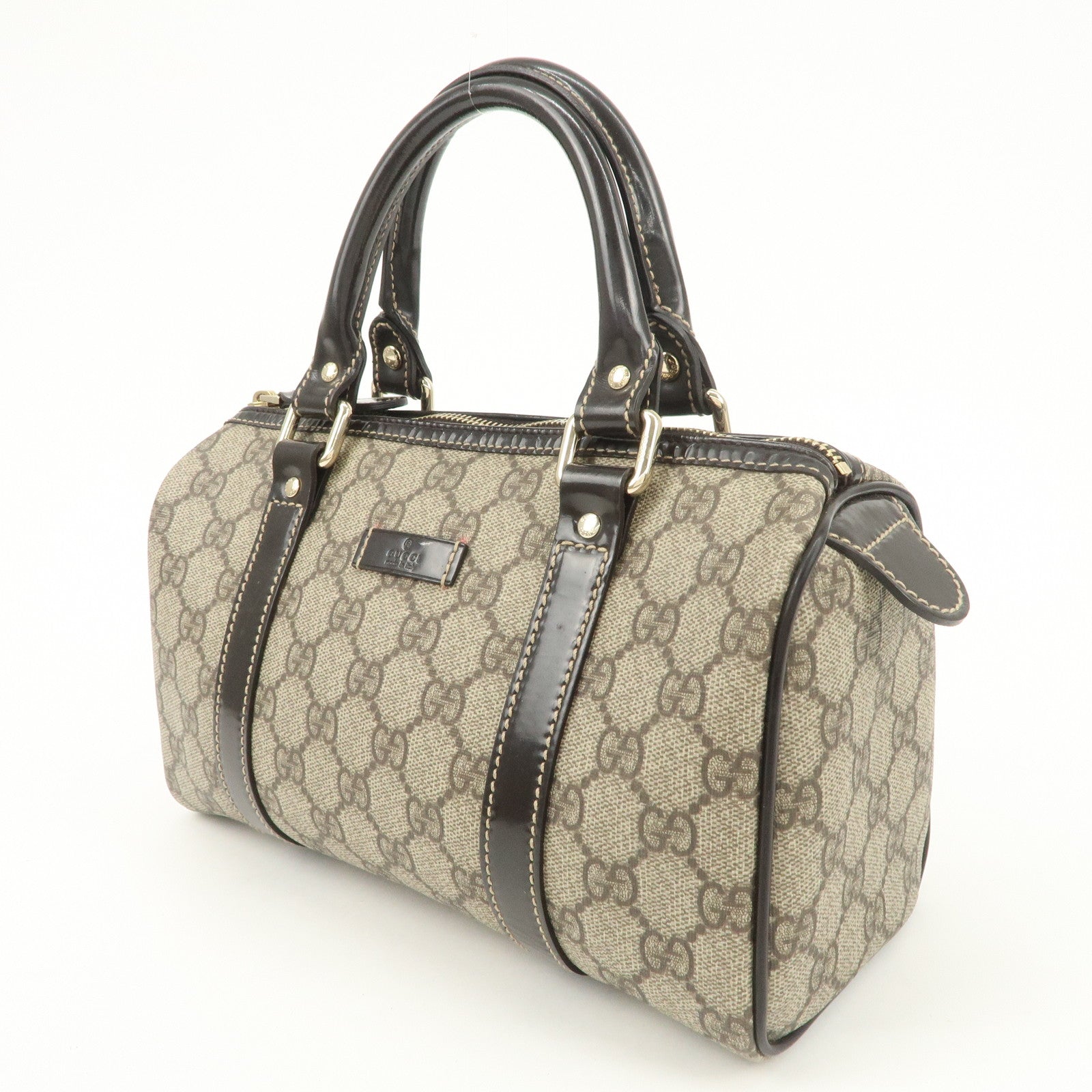 GUCCI GG Spream Patent Leather Mini Boston Bag Beige 193604