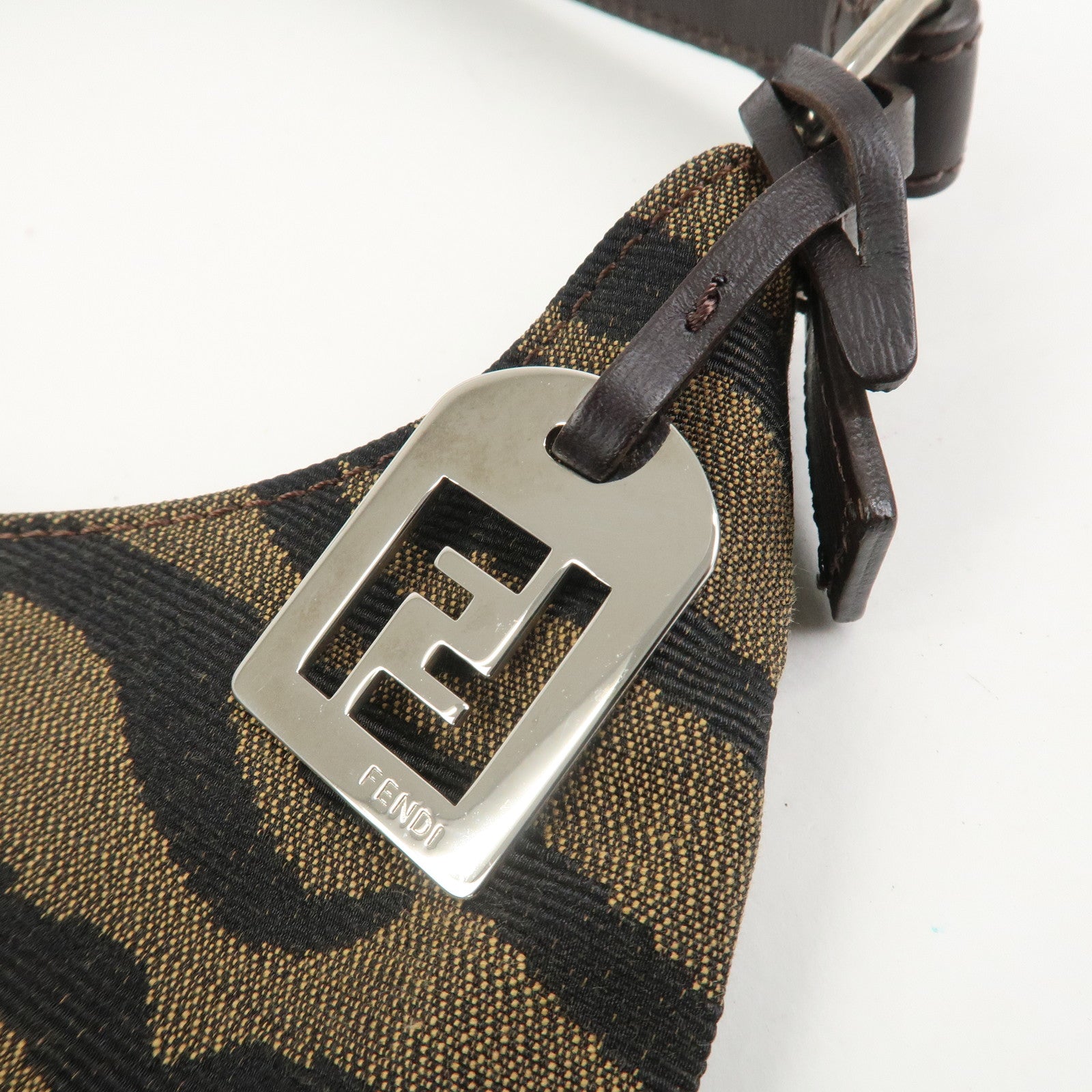 FENDI Canvas Leather Shoulder Bag Hand Bag Zebra Motif 8BR279