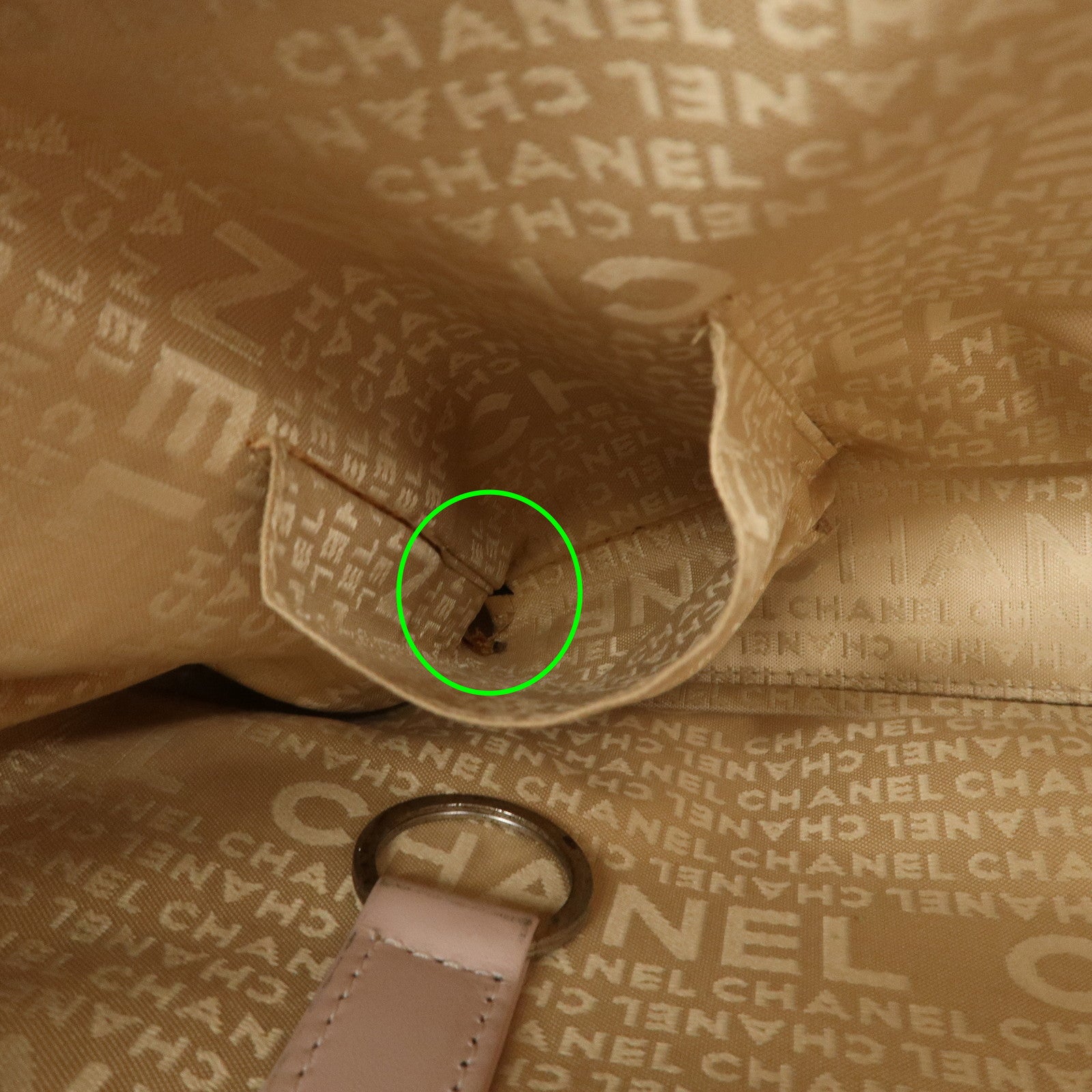 CHANEL Chocolate Bar Caviarskin Tote Bag Hand Bag Pink Silver Used