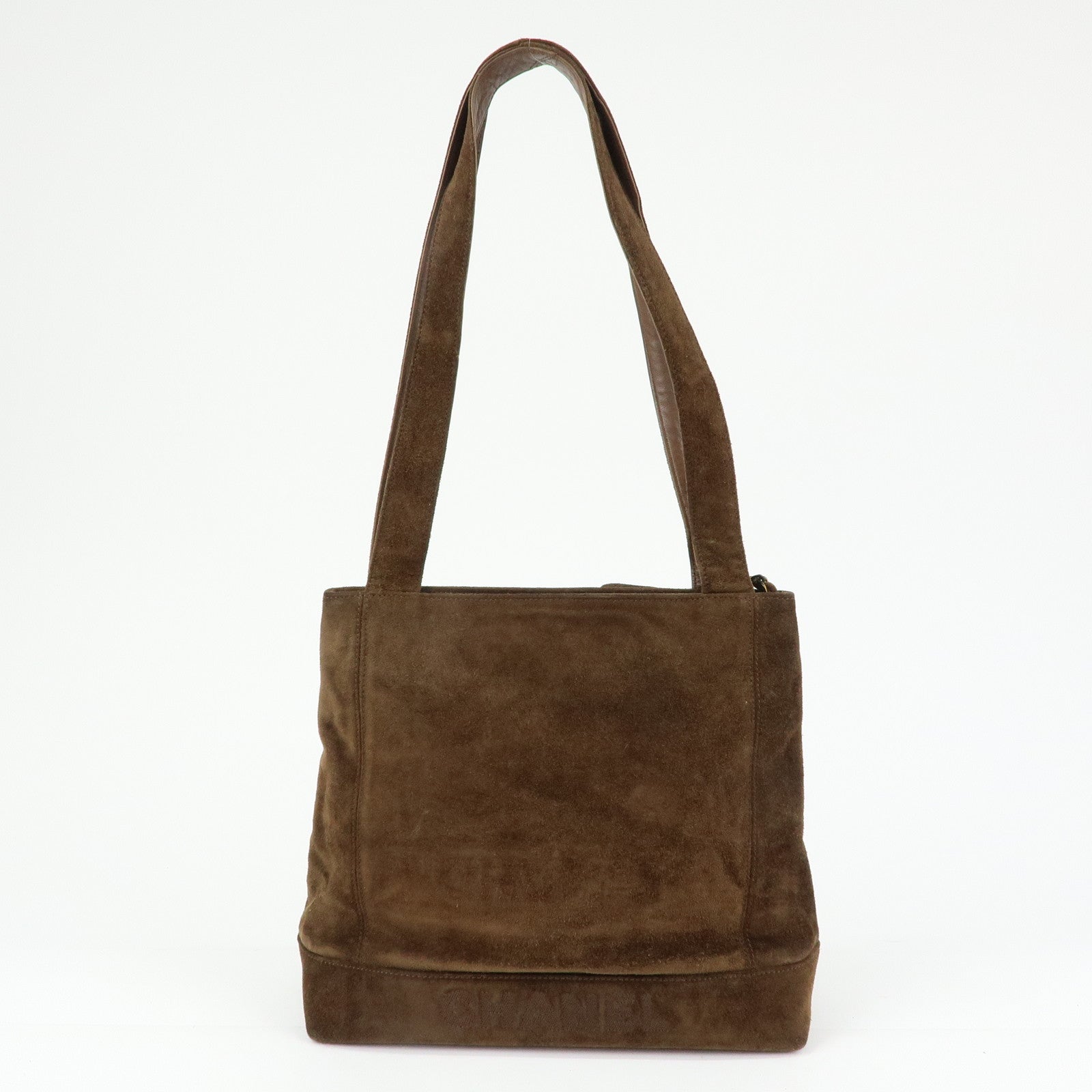 CHANEL Logo Suede Tote Bag Shoulder Bag Brown