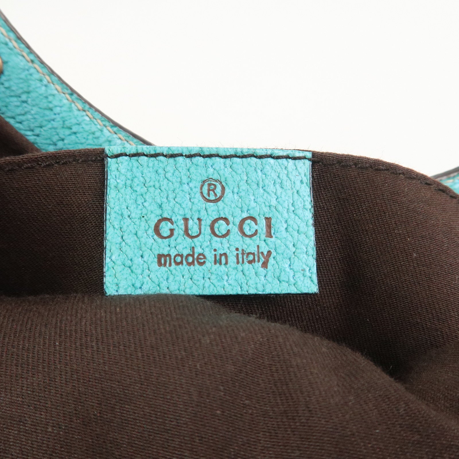 GUCCI Bamboo GG Canvas Leather Hand Bag Brown Light Blue 124297