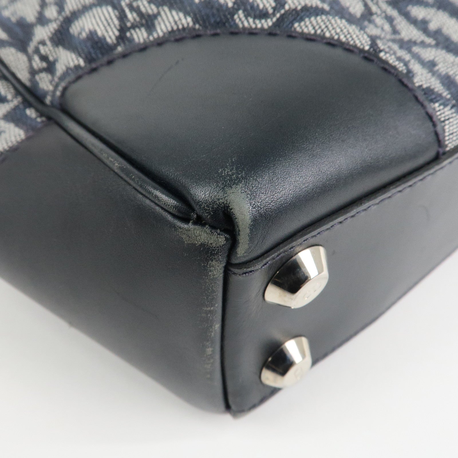 Christian Dior Trotter Leather Canvas Hand Bag Tote Bag Navy Used