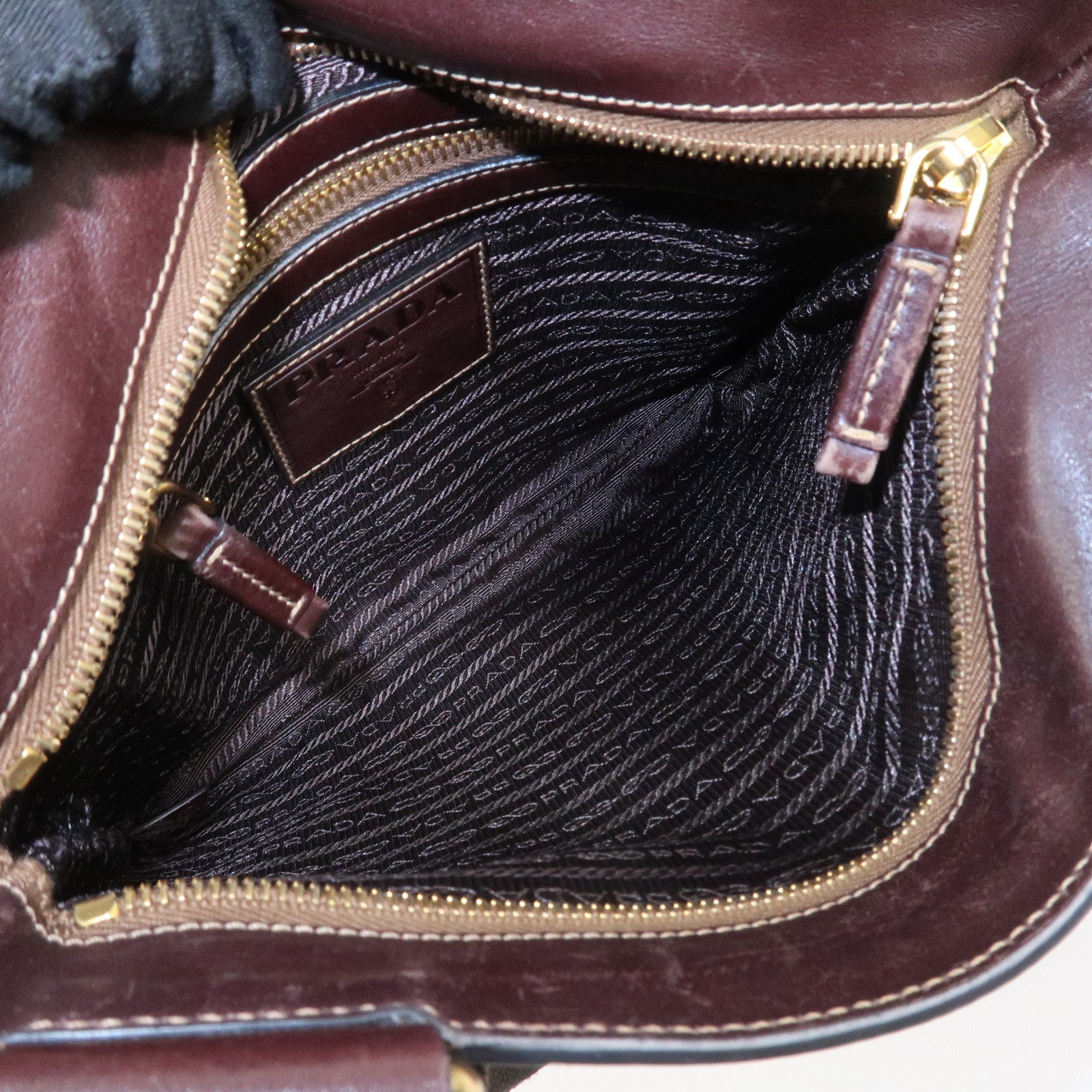 PRADA Logo Jacquard Leather Shoulder Bag Brown BT0537