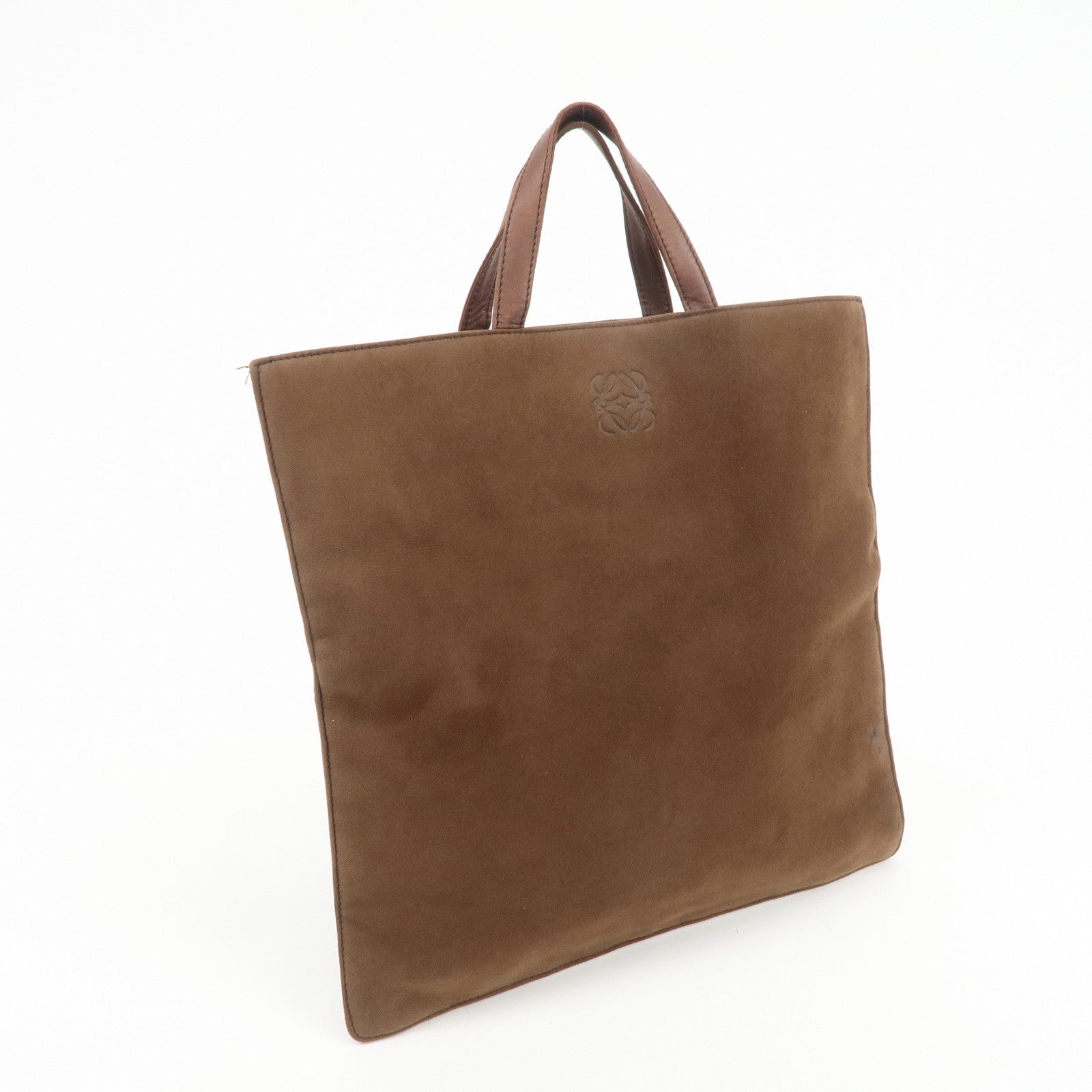 LOEWE Anagram Suede Tote Bag Hand Bag Brown
