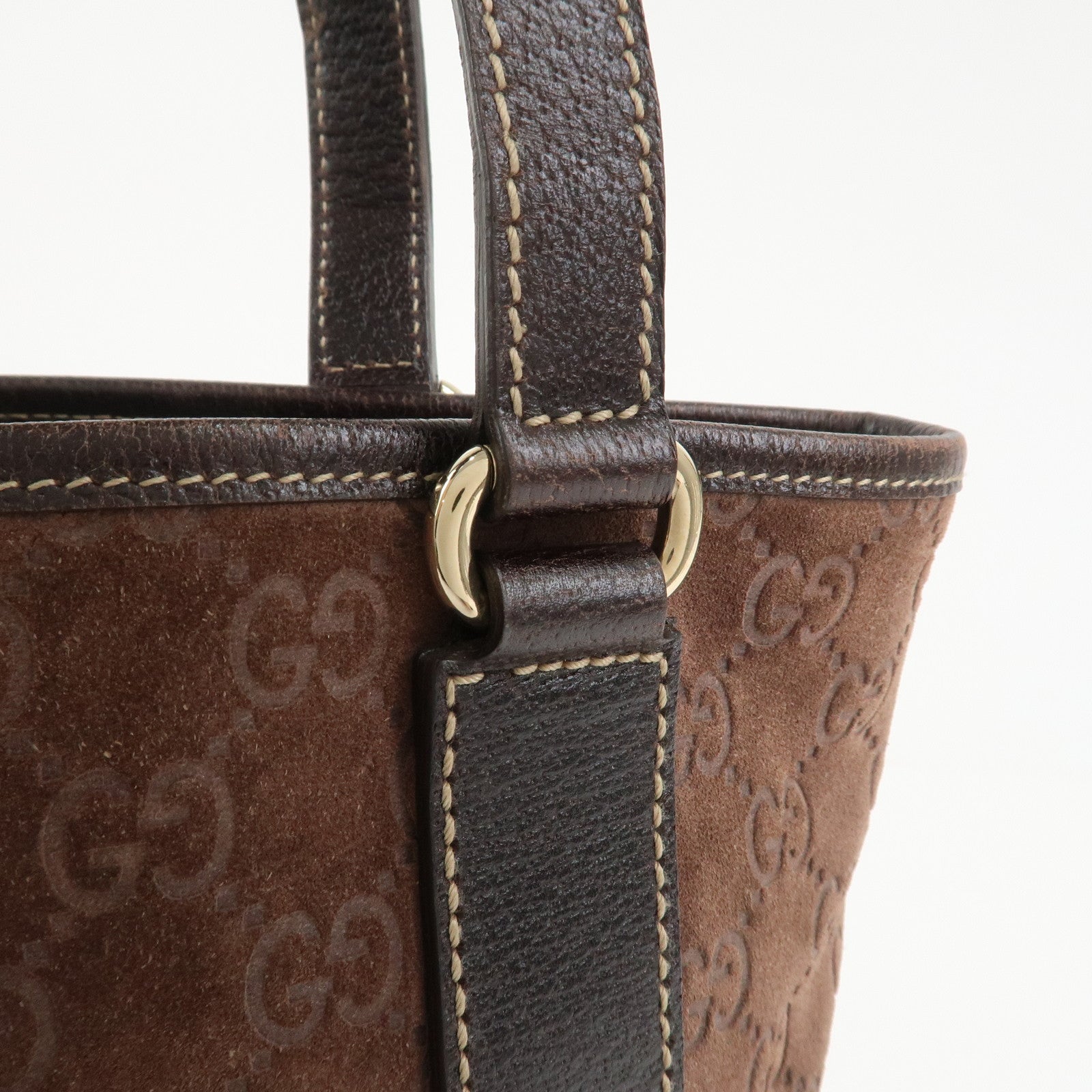 GUCCI GG Monogram Suede Leather Tote Bag Brown 153361