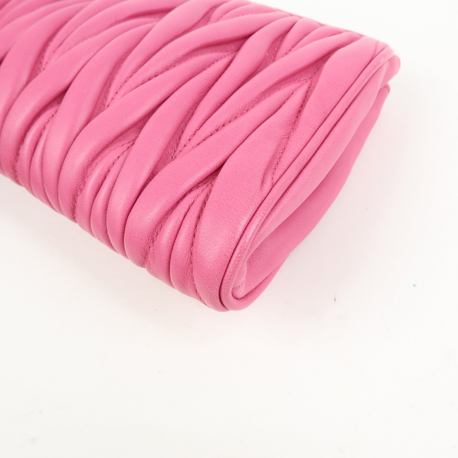 MIU MIU Matelasse Nappa Leather Clutch Bag Wristlet Bag Pink 5N1455