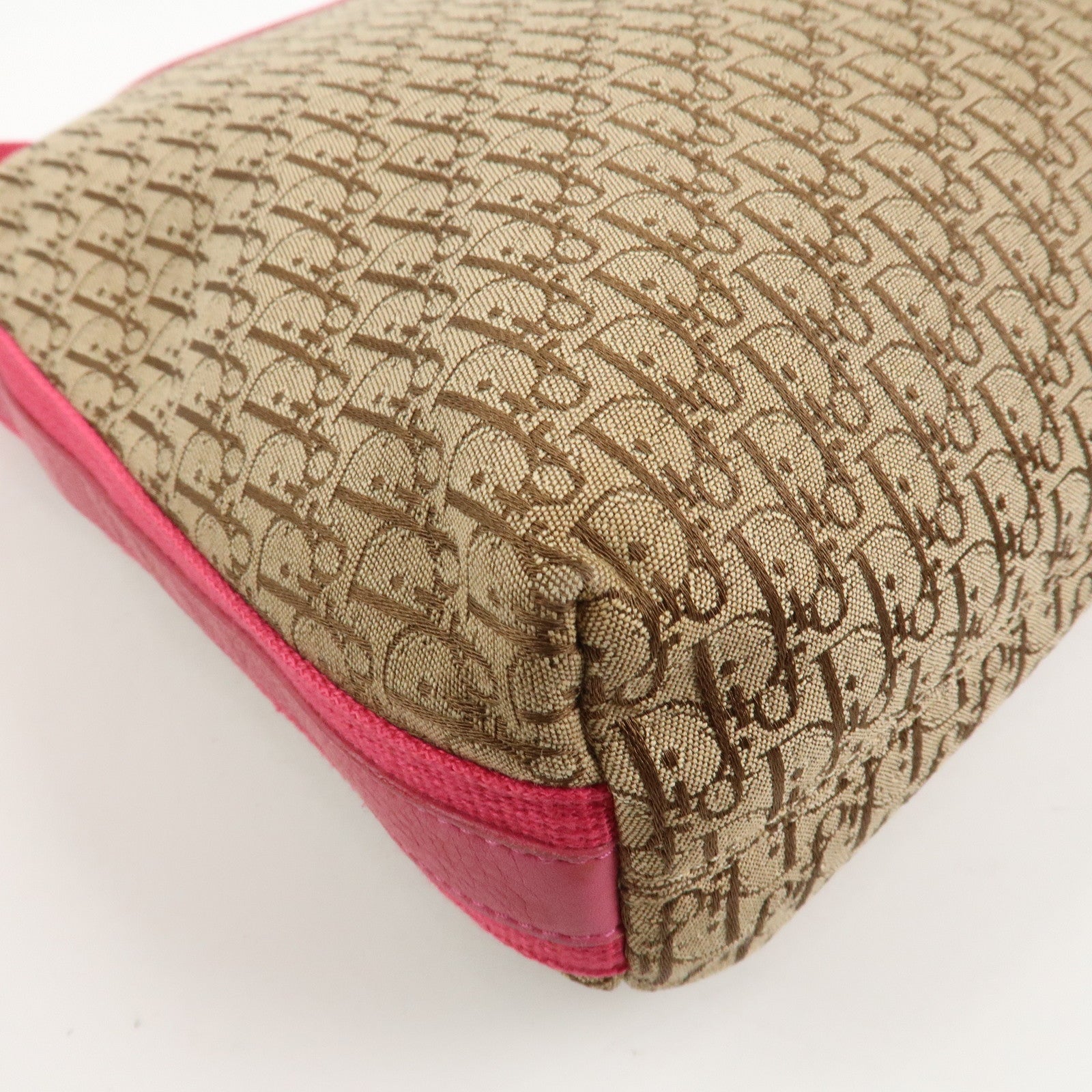 Christian Dior Trotter Canvas Leather Shoulder Bag Beige Pink