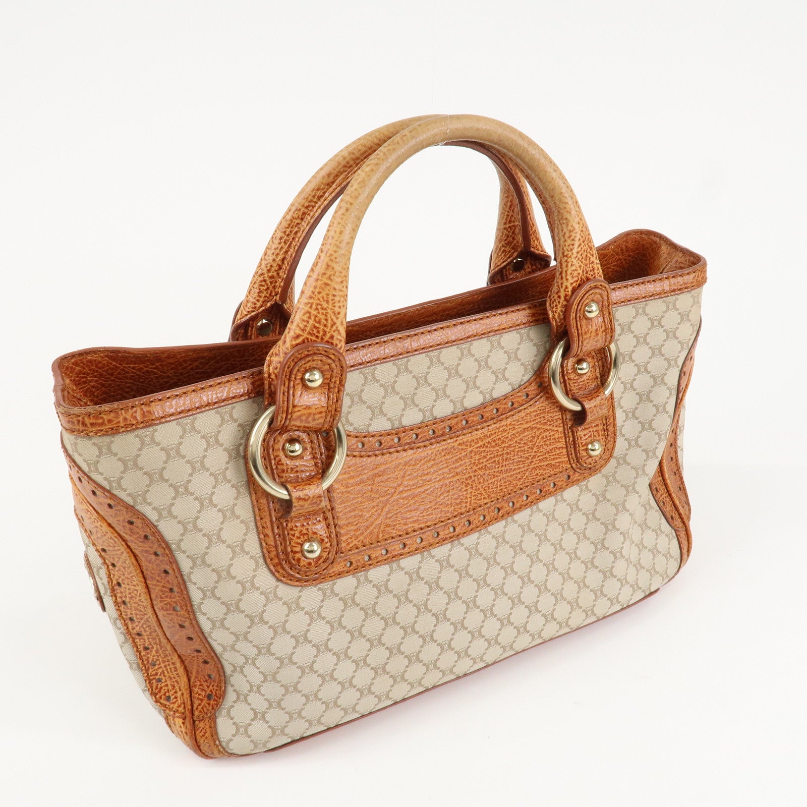 CELINE Macadam Canvas Leather Boogie Bag Hand Bag Beige Brown Used