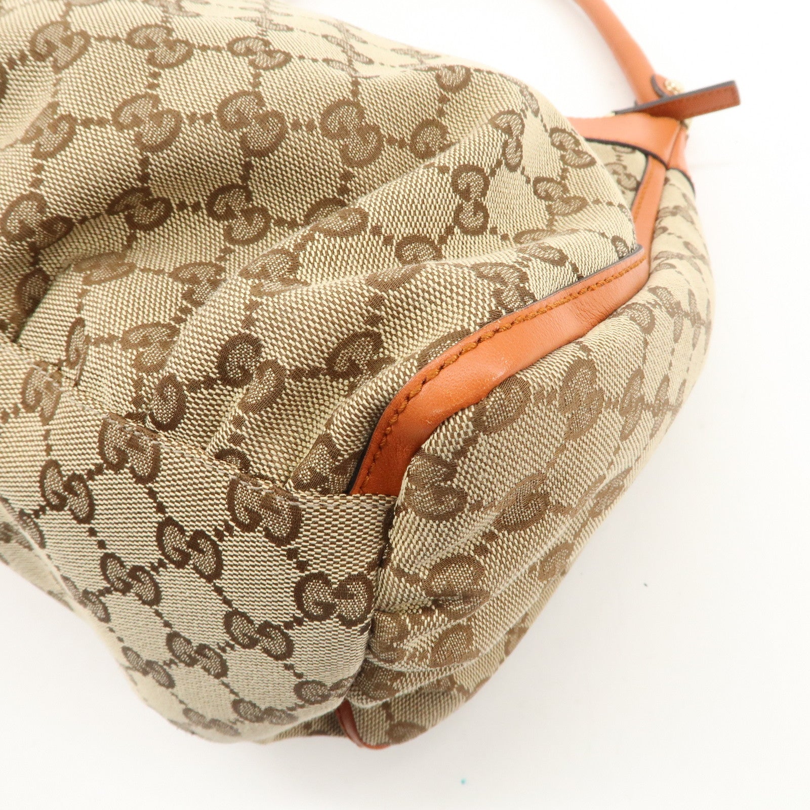 GUCCI Abbey Leather GG Canvas Shoulder Hand Bag Beige Orange 139260 Used