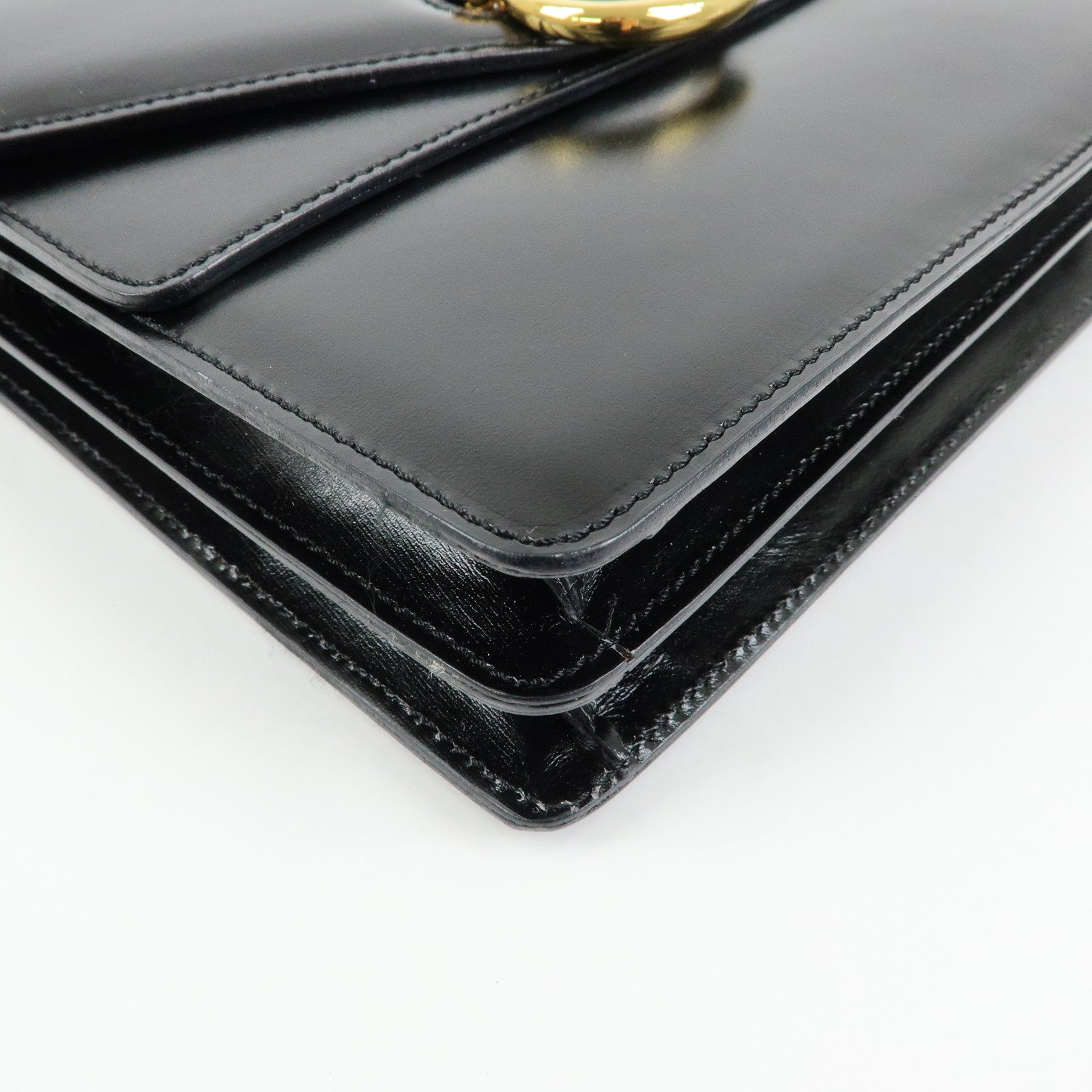 CELINE Leather Double Flap Hand Bag Black