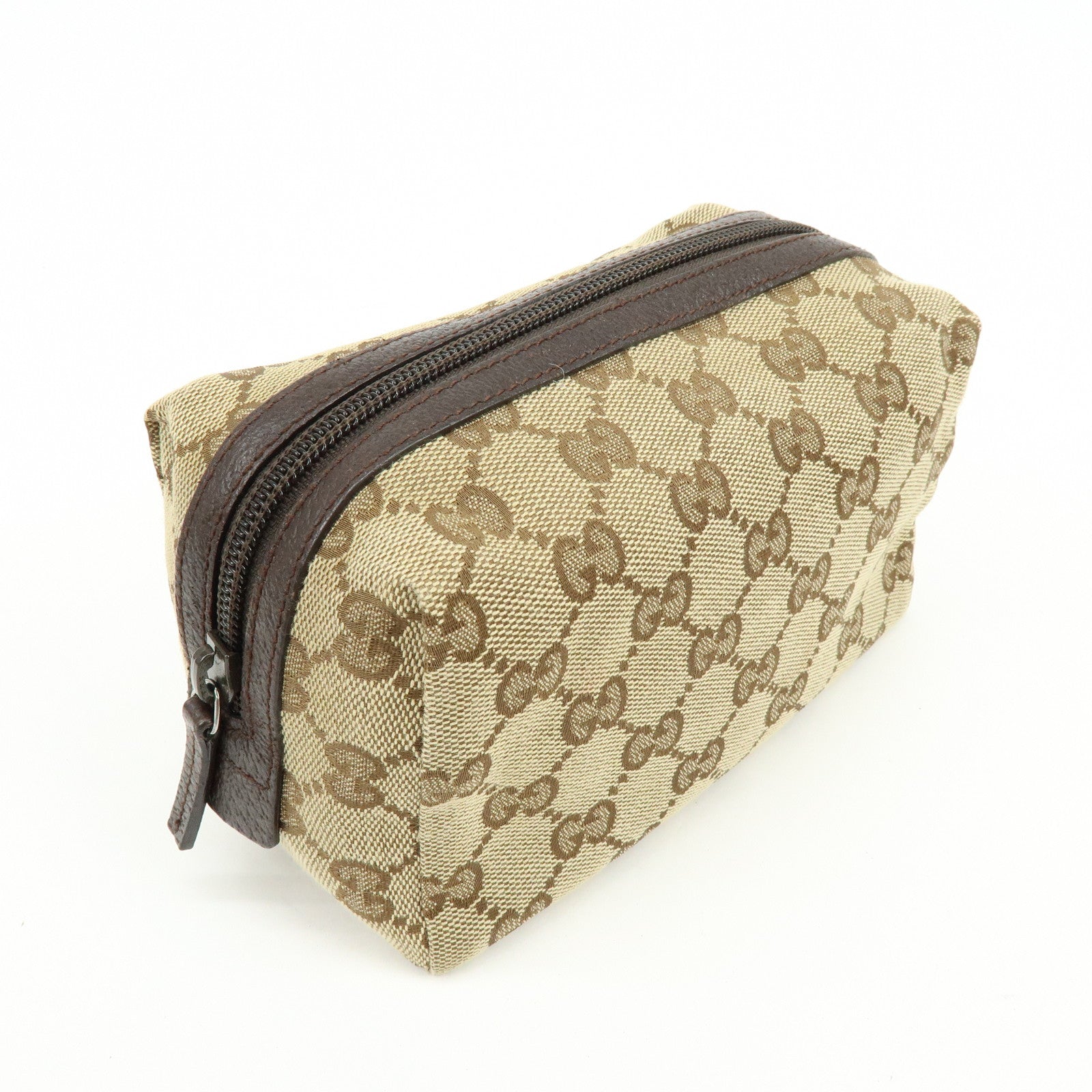 GUCCI GG Monogram Canvas Cosmetic Pouch Beige Brown 29595
