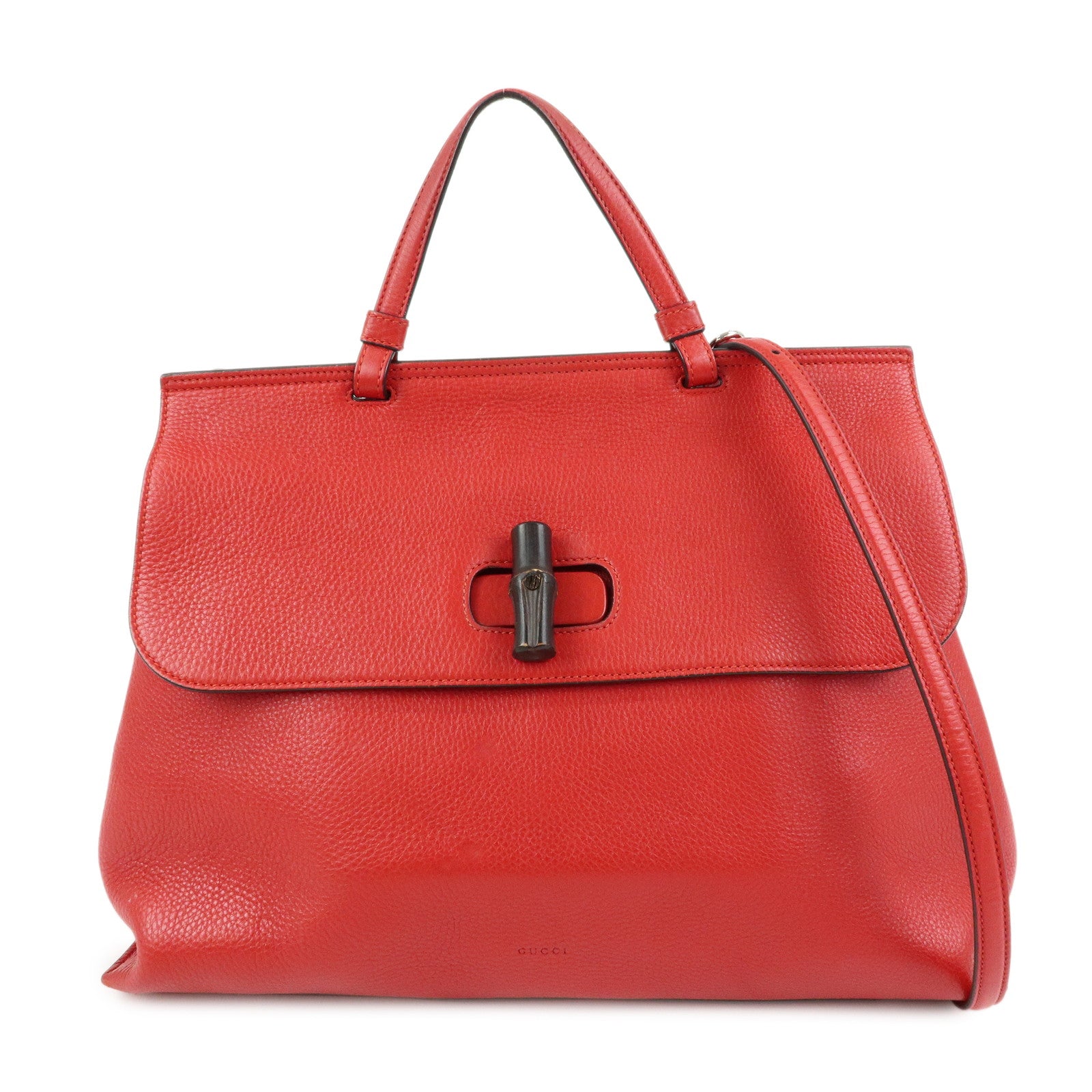 GUCCI Bamboo Leather 2Way Bag Hand Bag Shoulder Bag Red 370830