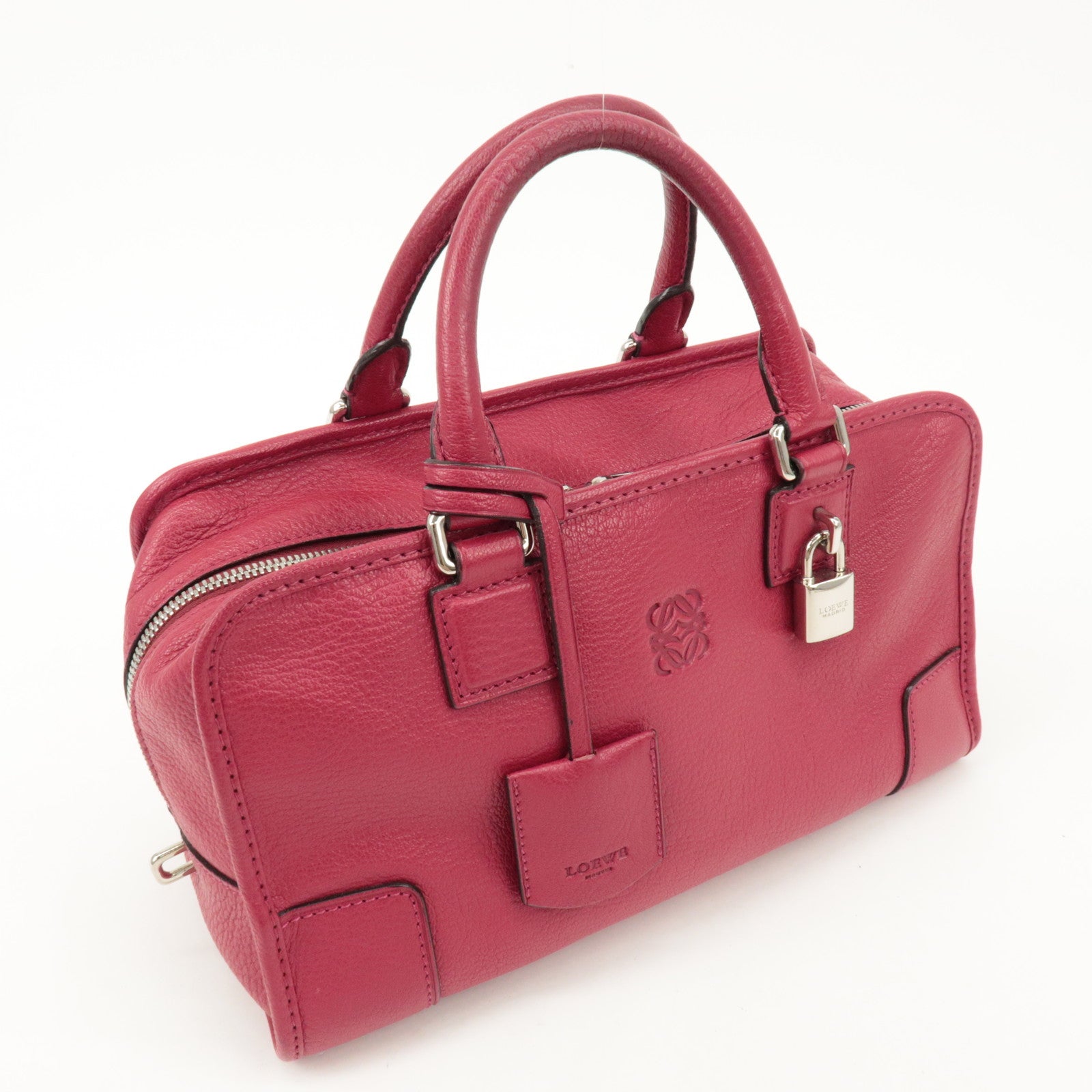 LOEWE Anagram Leather Amazona 28 Hand Bag Boston Bag Red Used