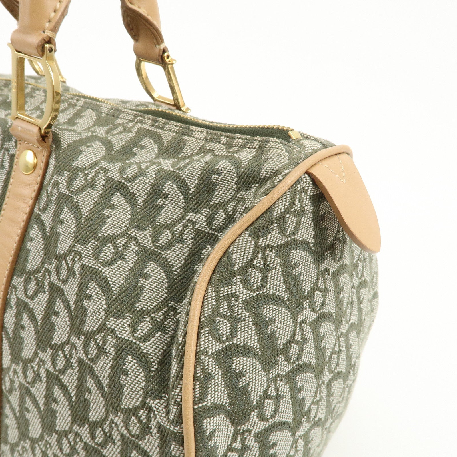Christian Dior Trotter Canvas Leather Boston Bag Hand Bag Khaki
