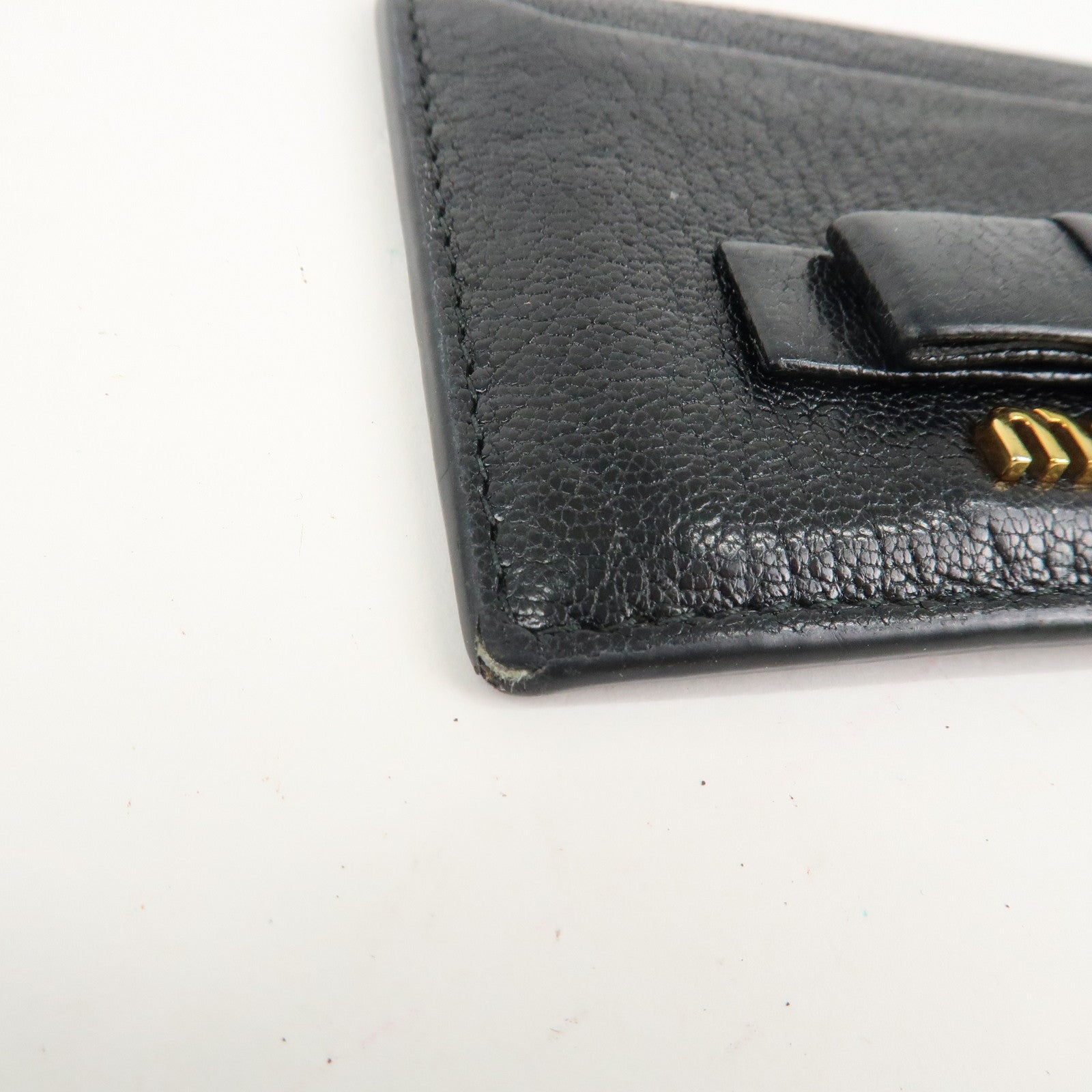 MIU MIU Leather Ribbon Card Case Black Gold Hardware 5MC208 Used