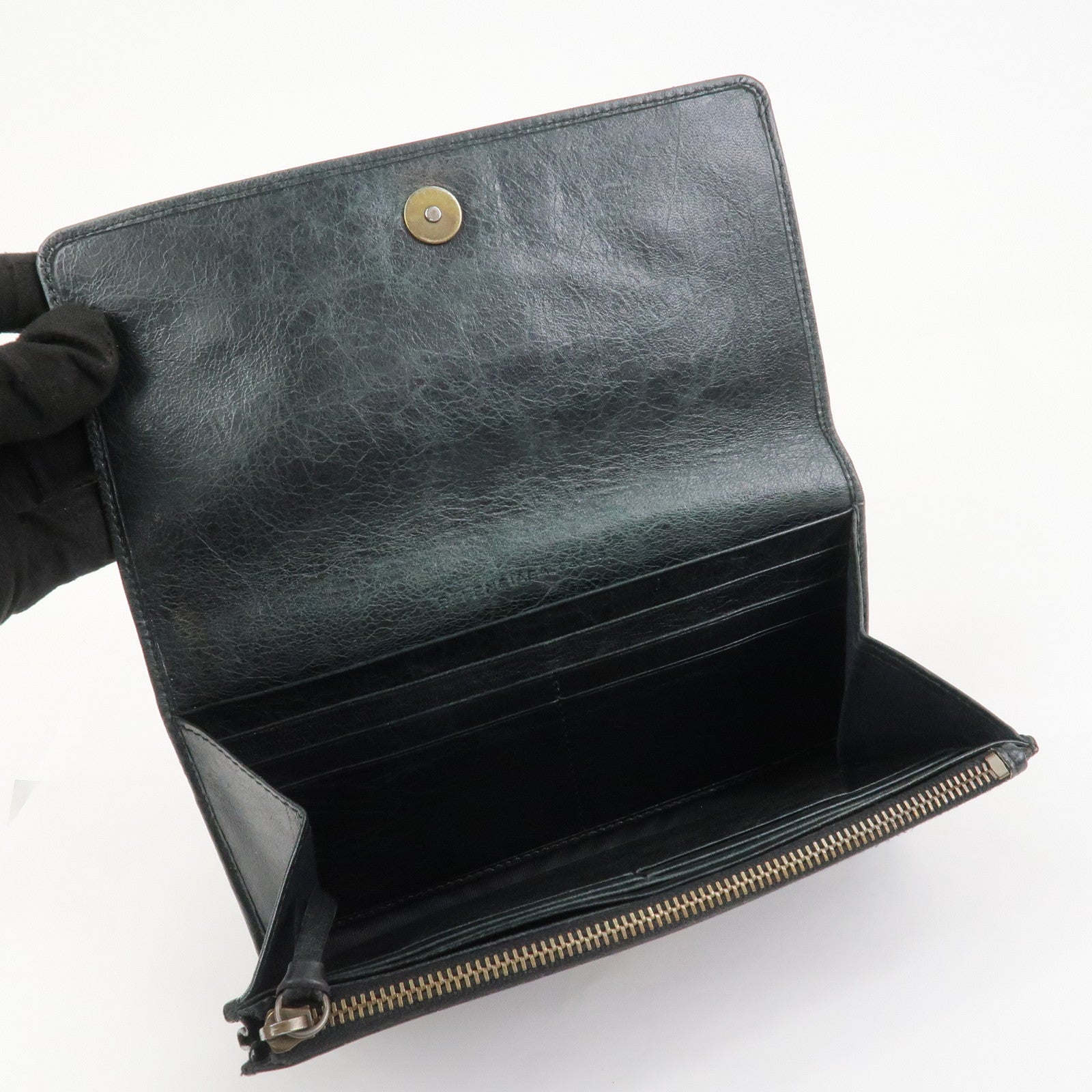 BALENCIAGA Logo Leather Bi-Fold Long Wallet Black