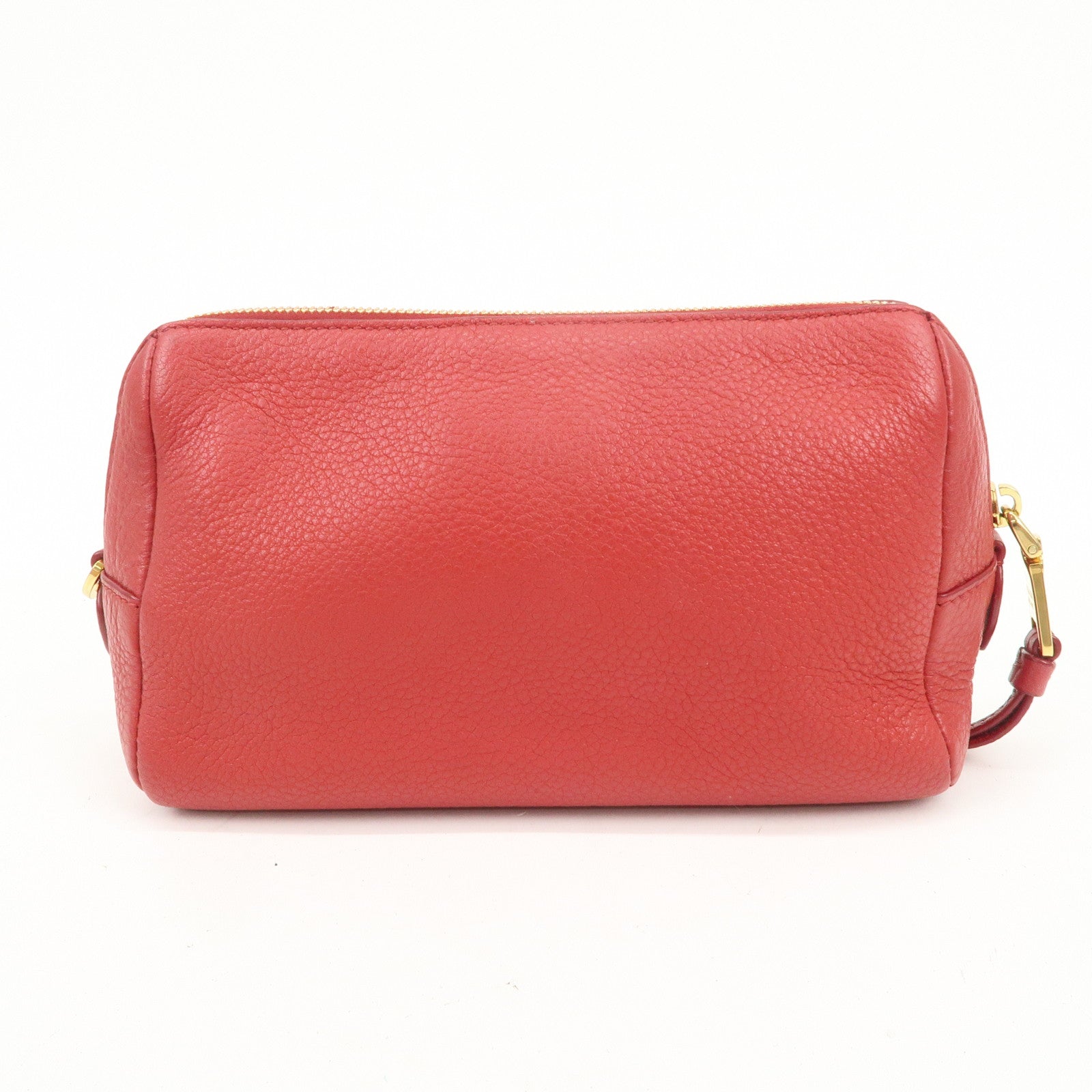 PRADA Logo Leather Pouch Cosmetic Pouch Red