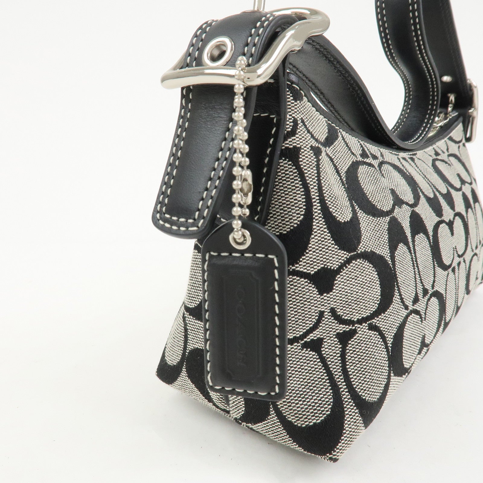 COACH Signature Logo Canvas Leather Shoulder Bag Hand Bag Black