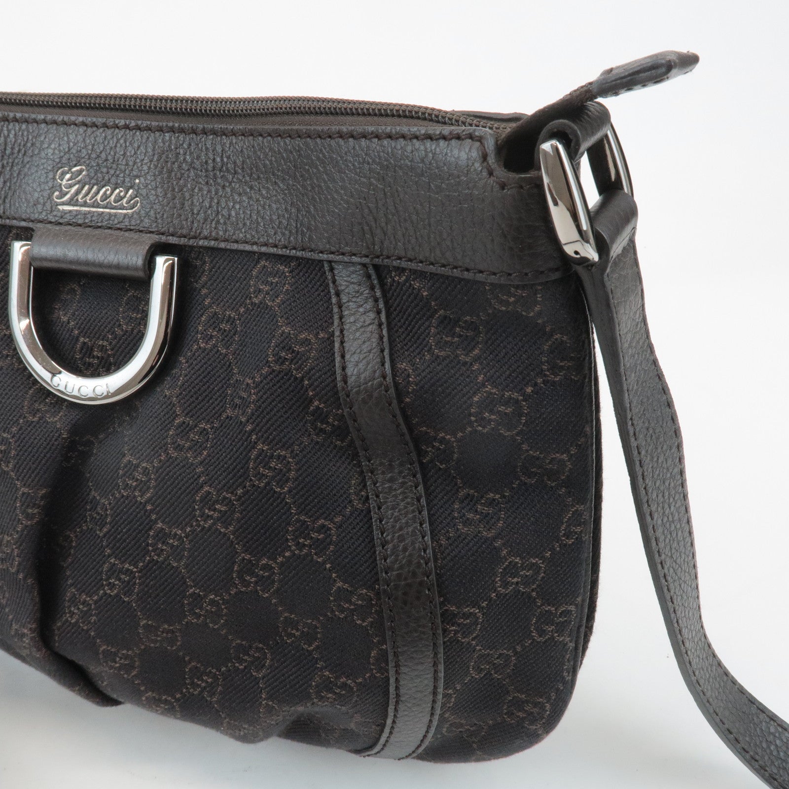 GUCCI Abbey GG Canvas Leather Shoulder Bag Dark Brown 265691 Used